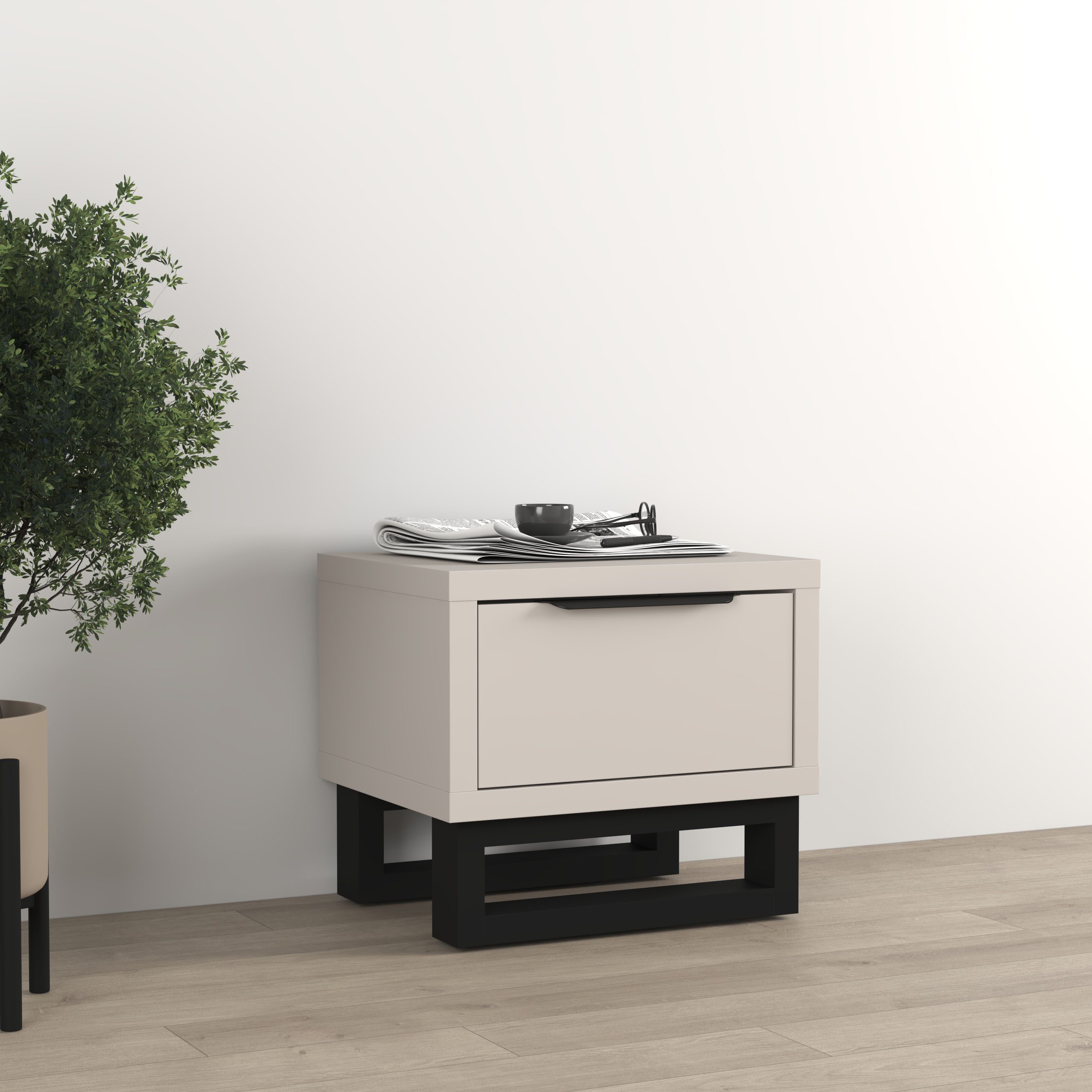 Home affaire Nachtkommode Bronne,Breite 55 cm, Nachttisch mit 1 Schublade, Moderner Nachtschrank mit Kufen in Metalloptik, Metallgriff