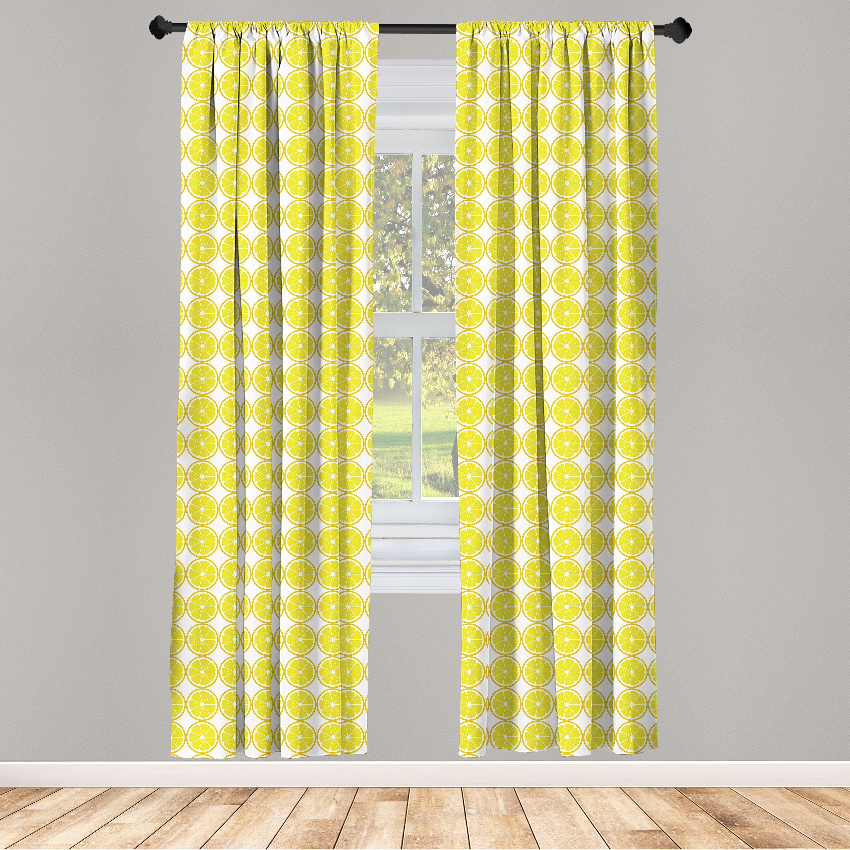 Gardine Vorhang für Wohnzimmer Schlafzimmer Dekor, Abakuhaus, Microfaser, Beschwingt Zitronen Citrus Energie Kunst