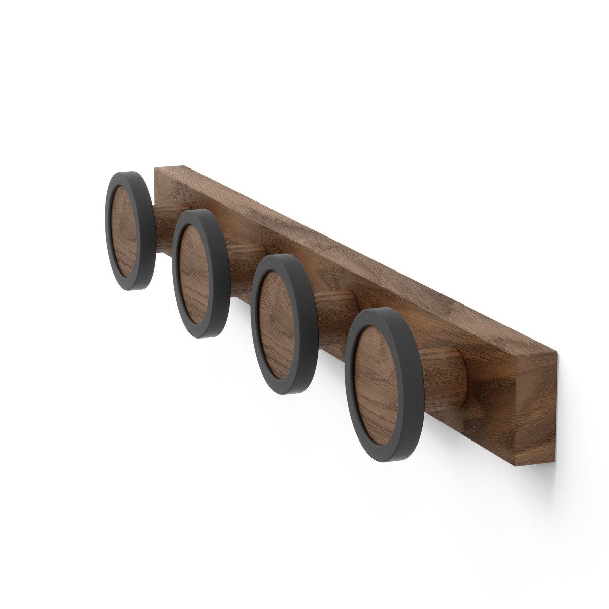 Umbra Garderobenhalter Garderobe HUB RAIL 4, Traglast pro Haken 2.2 kg, jeder Knauf ca. 7 cm Durchmesser