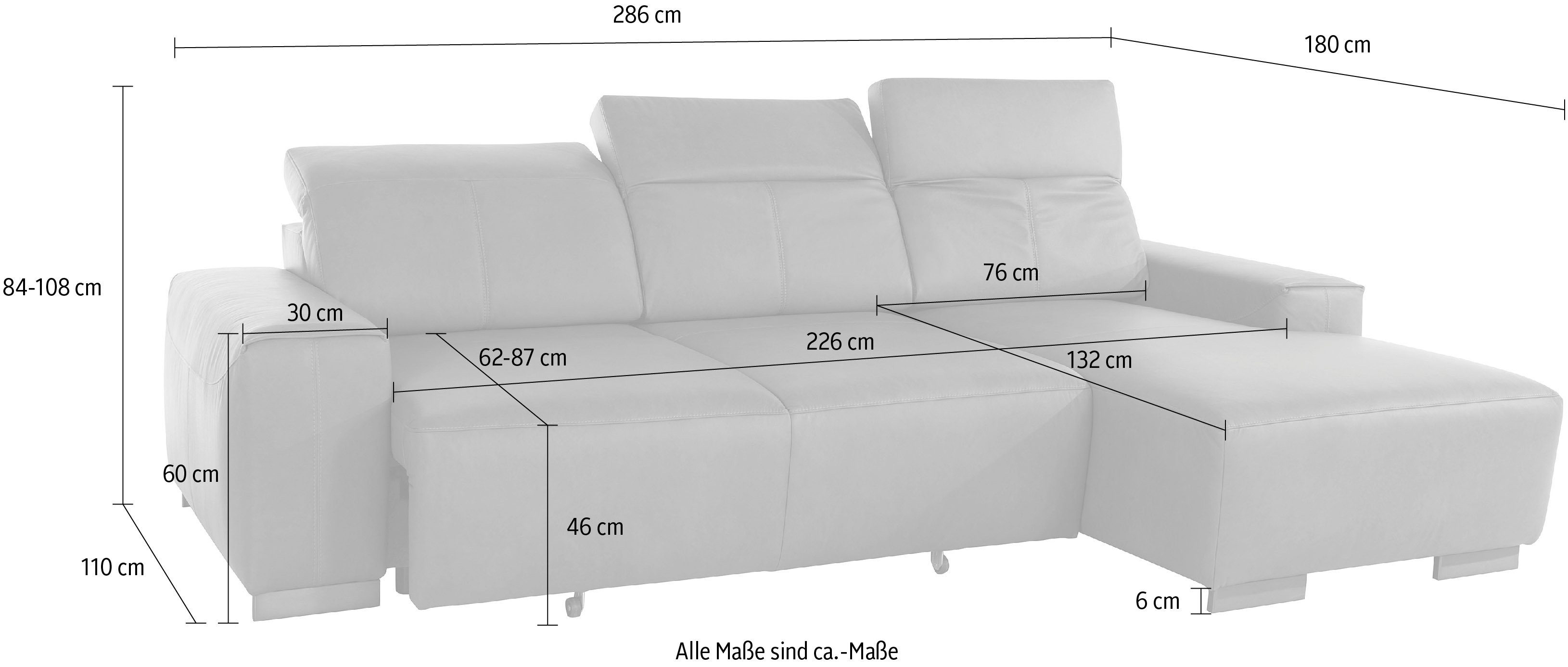 Sofa mit COTTA elektrischer Catania, Kofteilverstellung Sitztiefenverstellung und