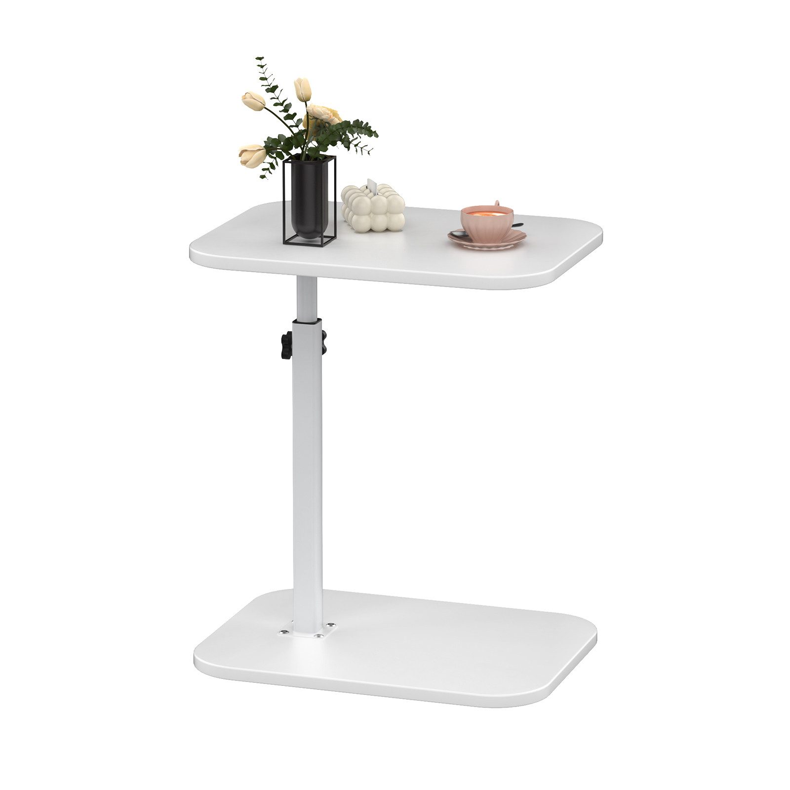 JEOBEST Beistelltisch Holz Klein Couchtisch Sofatisch: C Form, Höhenverstellbarer Side Table, Sofatisch mit Metallgestell