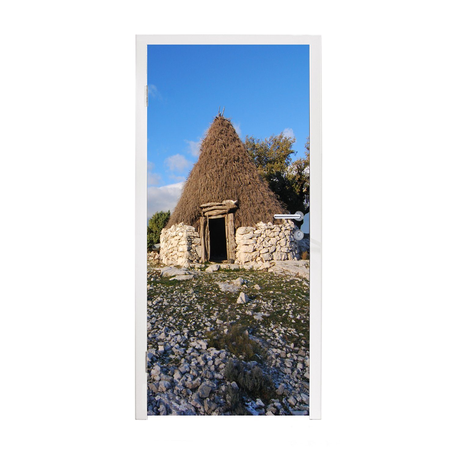 MuchoWow Türtapete Hütte in Sardinien, Matt, bedruckt, (1 St), Fototapete für Tür, Türaufkleber, 75x205 cm