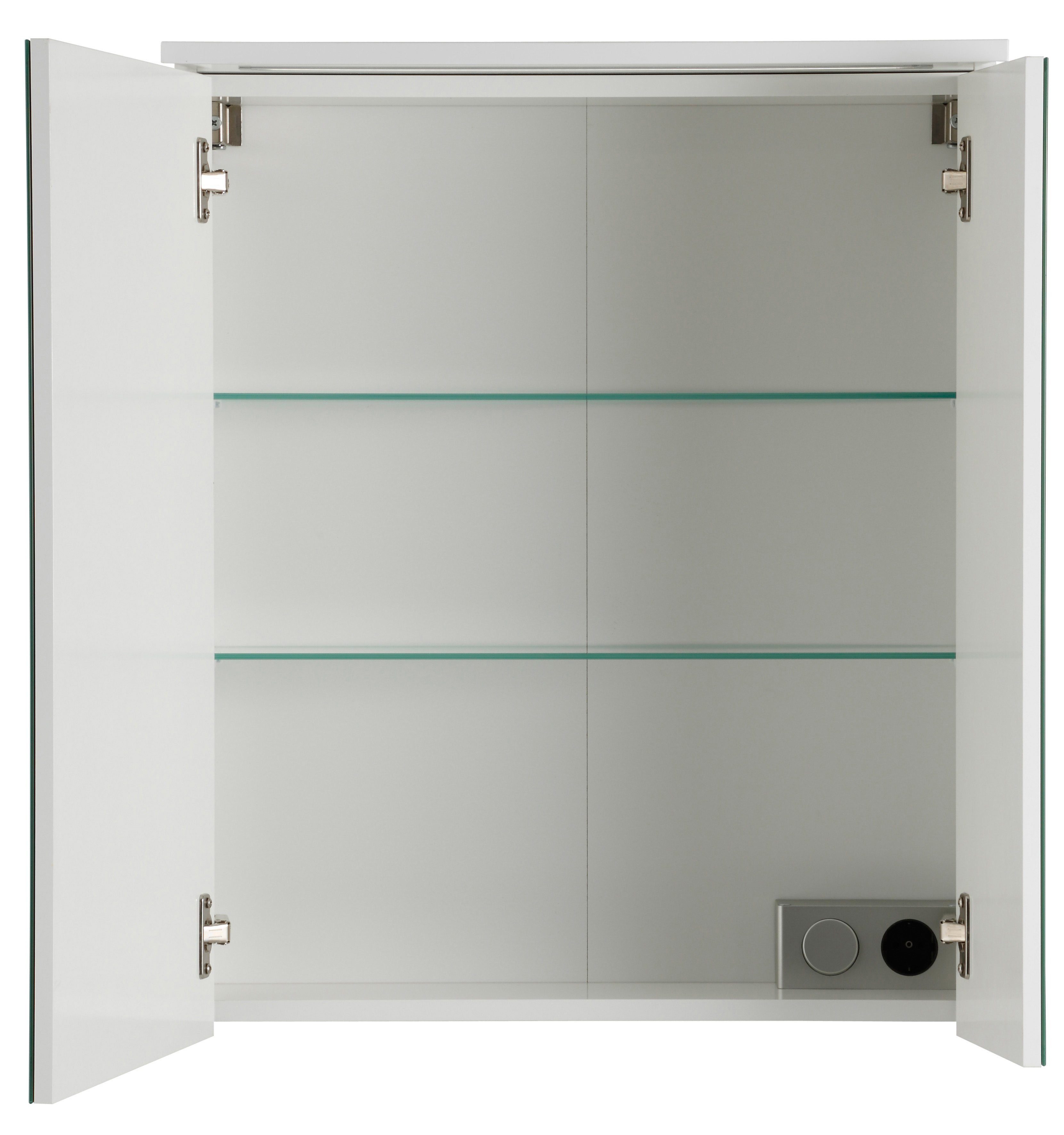 cm, 2-türig, Schalter-/Steckdosenbox Spiegelschrank weiß 16 60 weiß Schildmeyer LED-Beleuchtung, Breite | Profil