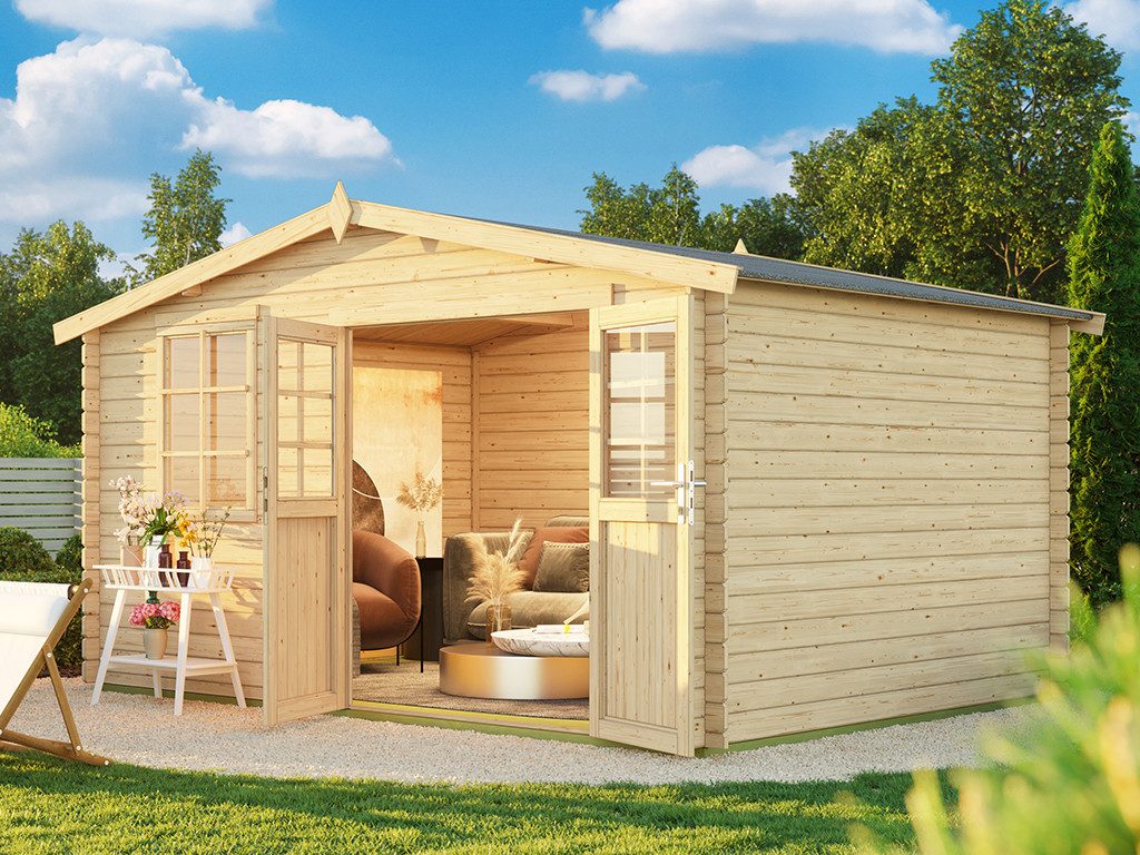 LASITA MAJA Gartenhaus Lasita Gartenhaus 28 mm, BxT: 413x301 cm, Holz-Gartenhaus mit Fußboden, ideal als Gerätehaus & Schuppen