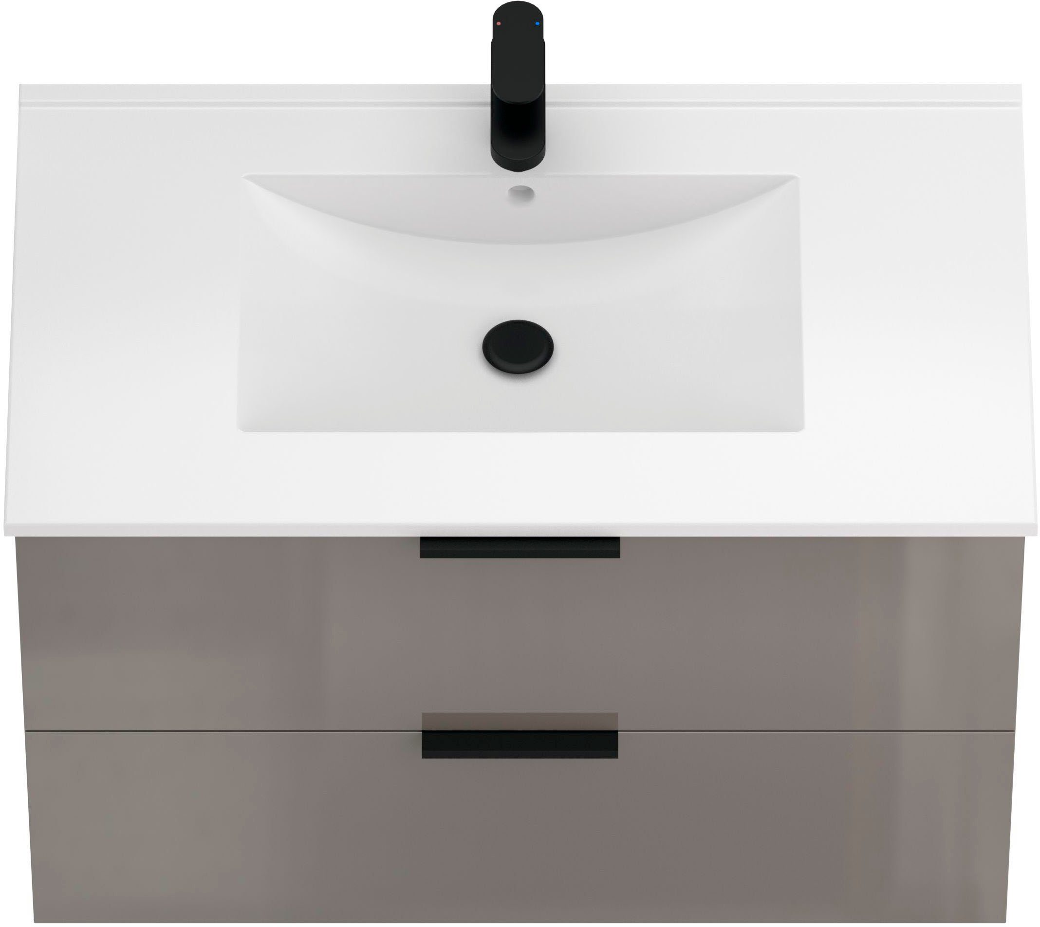 welltime Waschtisch Athen Badschrank Badezimmer WC Unterschrank mit Becken (Set), Waschplatz mit 2 Schubladen, Breite 80cm Softclose Bad