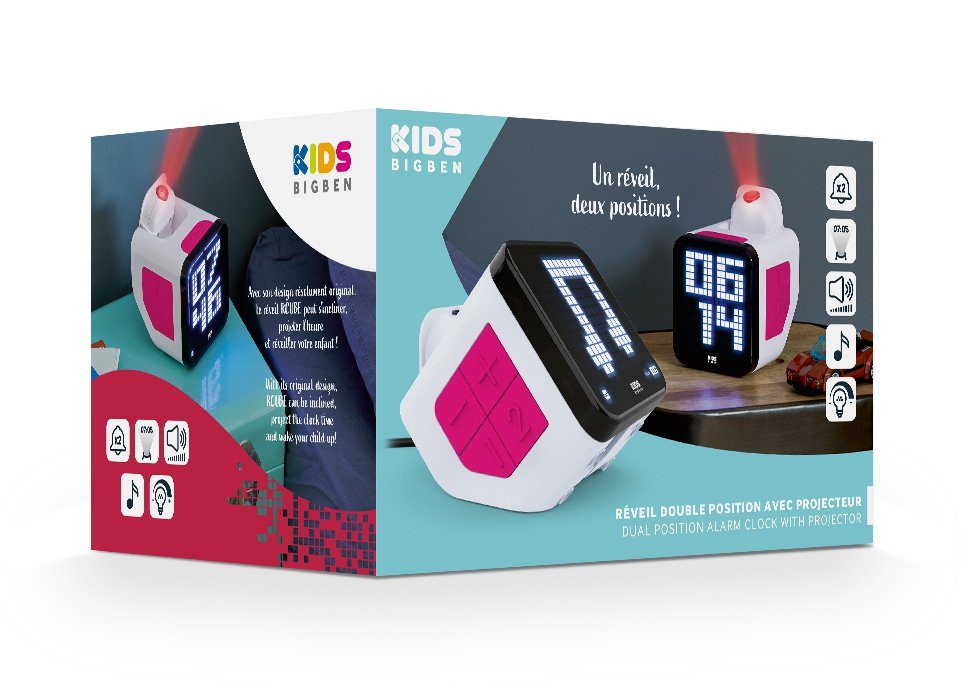 BigBen Kinderwecker Projektor Bigben pink Kids weiß Wecker AU386660 Cube Wecker Retro