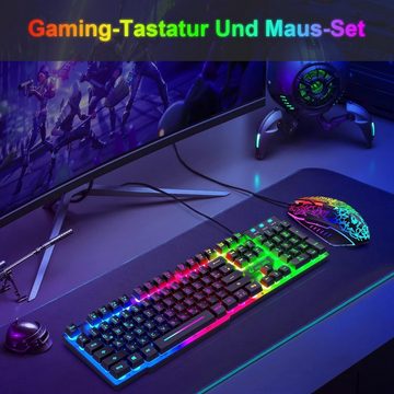 ZIYOU LANG QWERTZ Deutsches DE Layout Kabelgebundene Gaming Tastatur- und Maus-Set, LED-RGB-Hintergrundbeleuchtung 2400 DPI 6-Tasten-Maus Tastatur