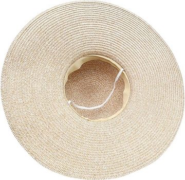 AquaCool Sonnenhut Floppy Disc Hut mit großer Krempe und Schleife Strohhut für Frauen (1-St., Sonnenschutz Hundert Strandhut) Faltbarer Sonnenhut zum Aufrollen
