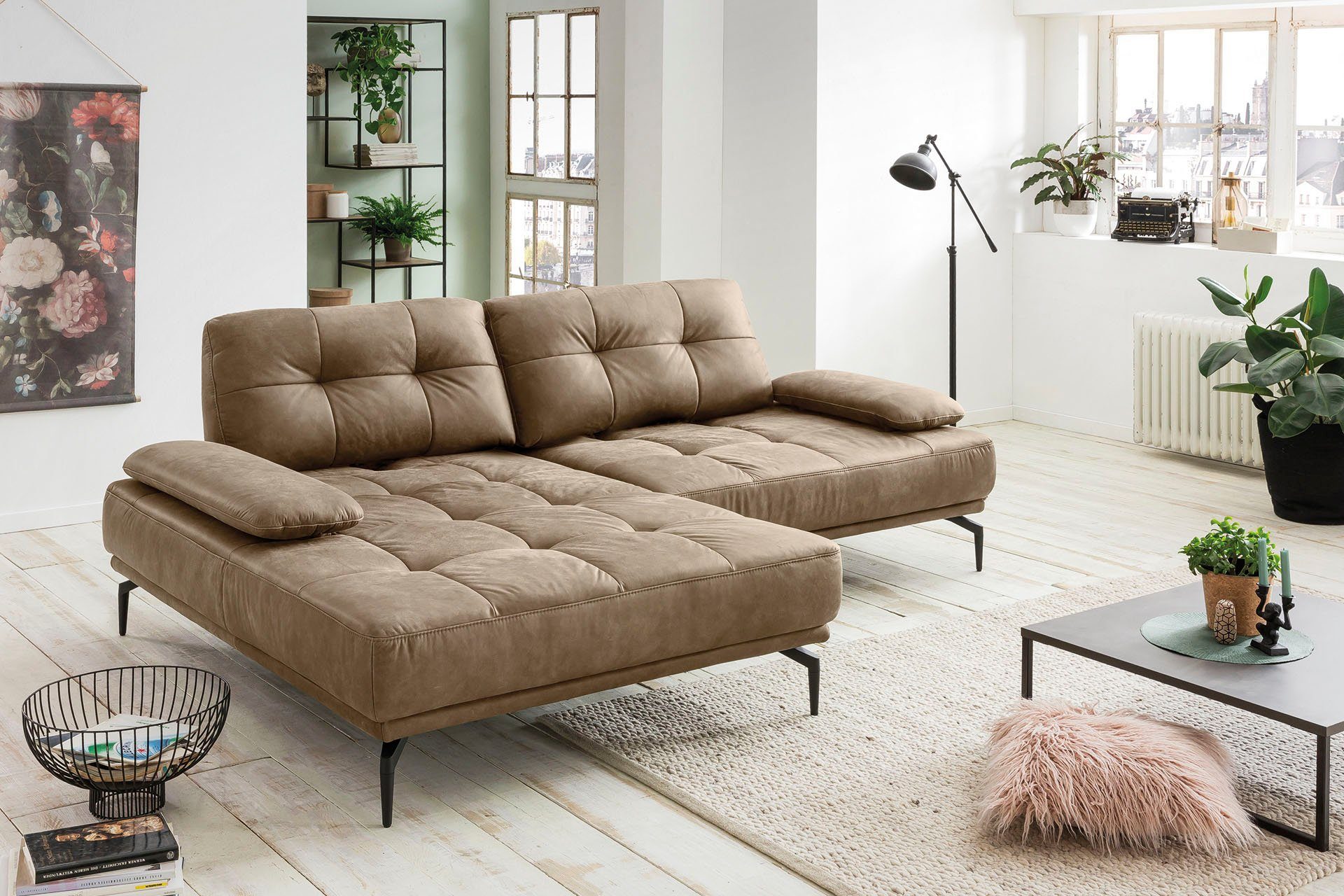 exxpo - sofa Inklusive fashion Ecksofa, Armlehnenverstellung, Metallfüße Sitztiefenverstellung