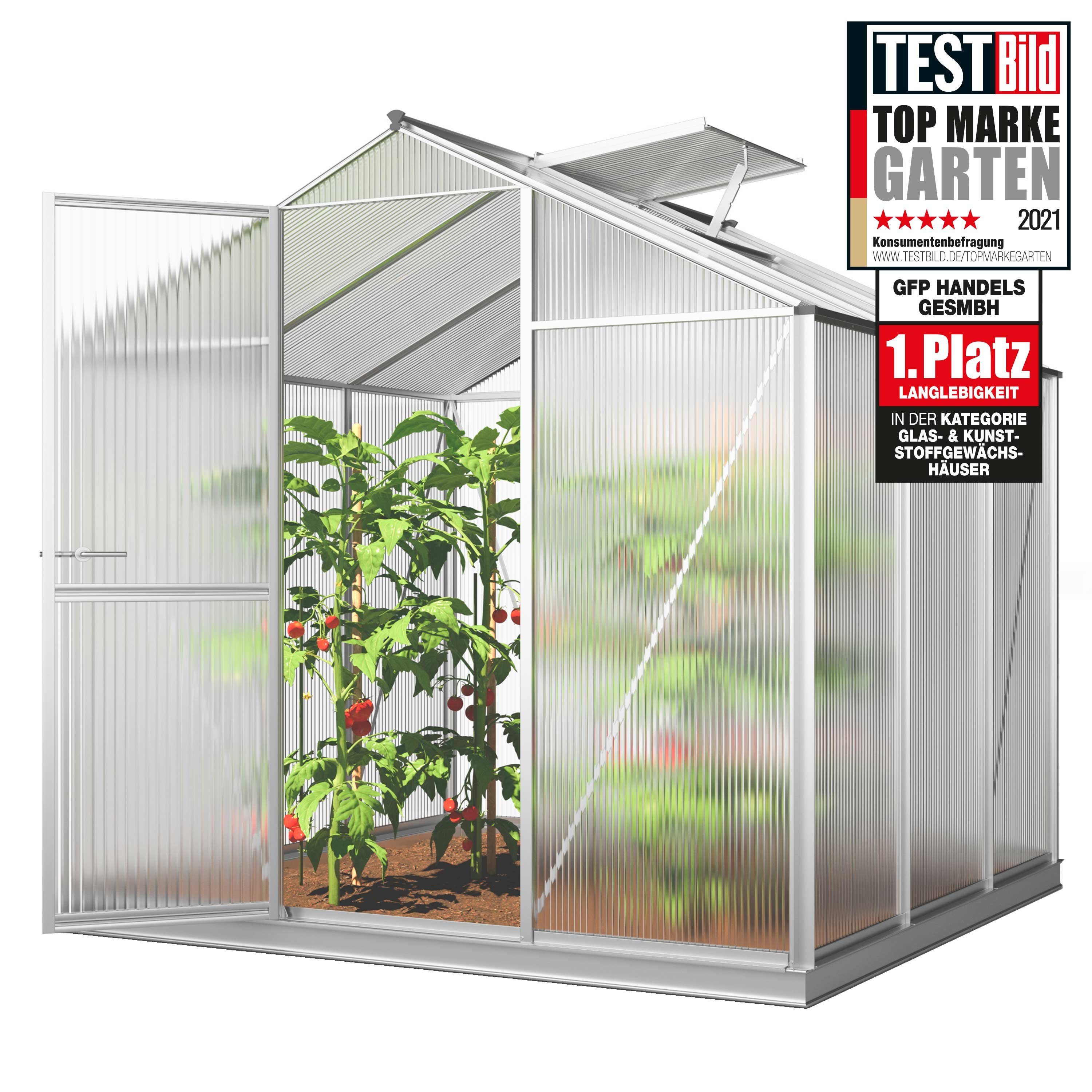 GFP Gewächshaus Eco 3 mit Set, 8 mm Wandstärke, mit Fundamentrahmen & autom. Fensteröffner