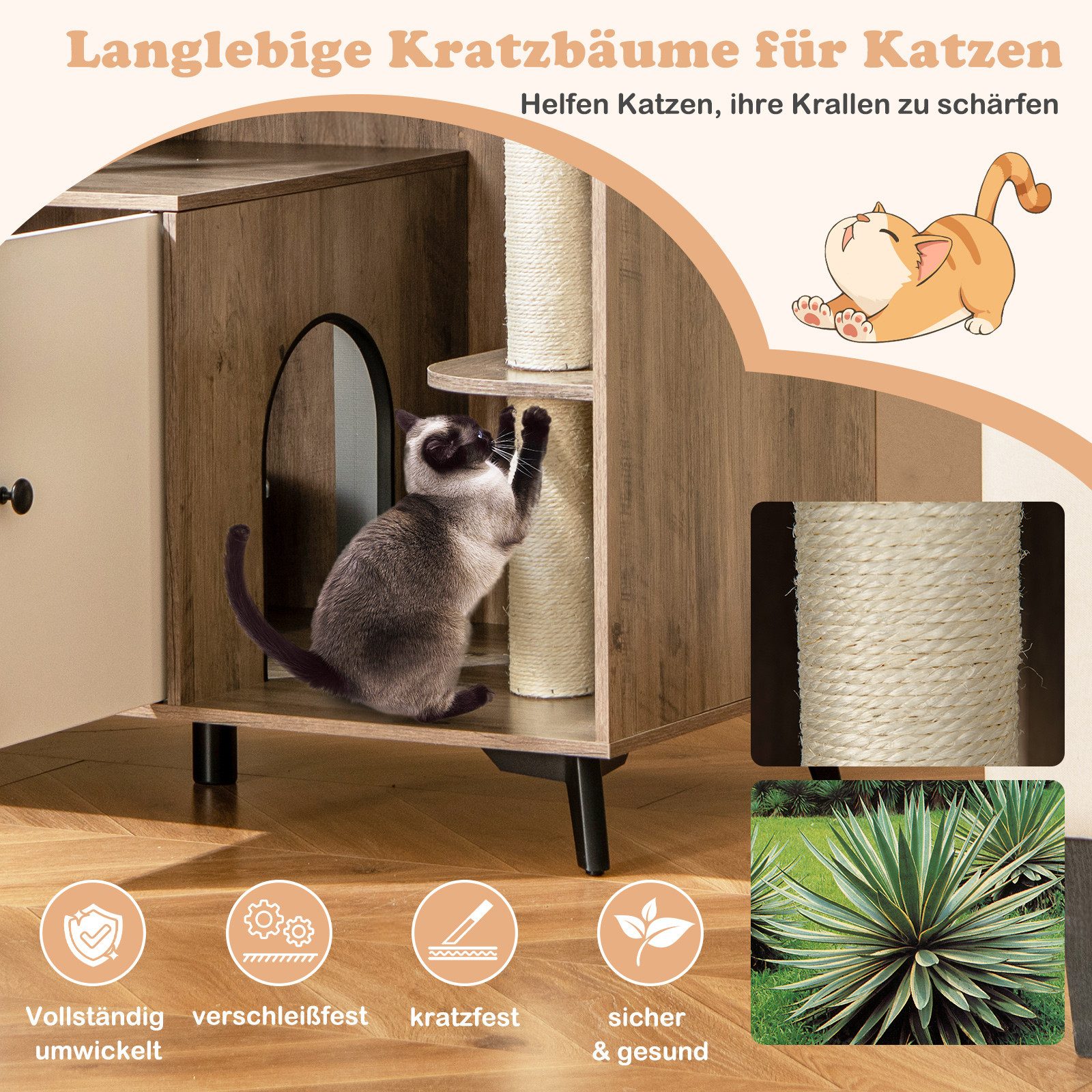 COSTWAY Tierhaus, Katzenschrank, Katzenhaus, Schrank für Katzenklo