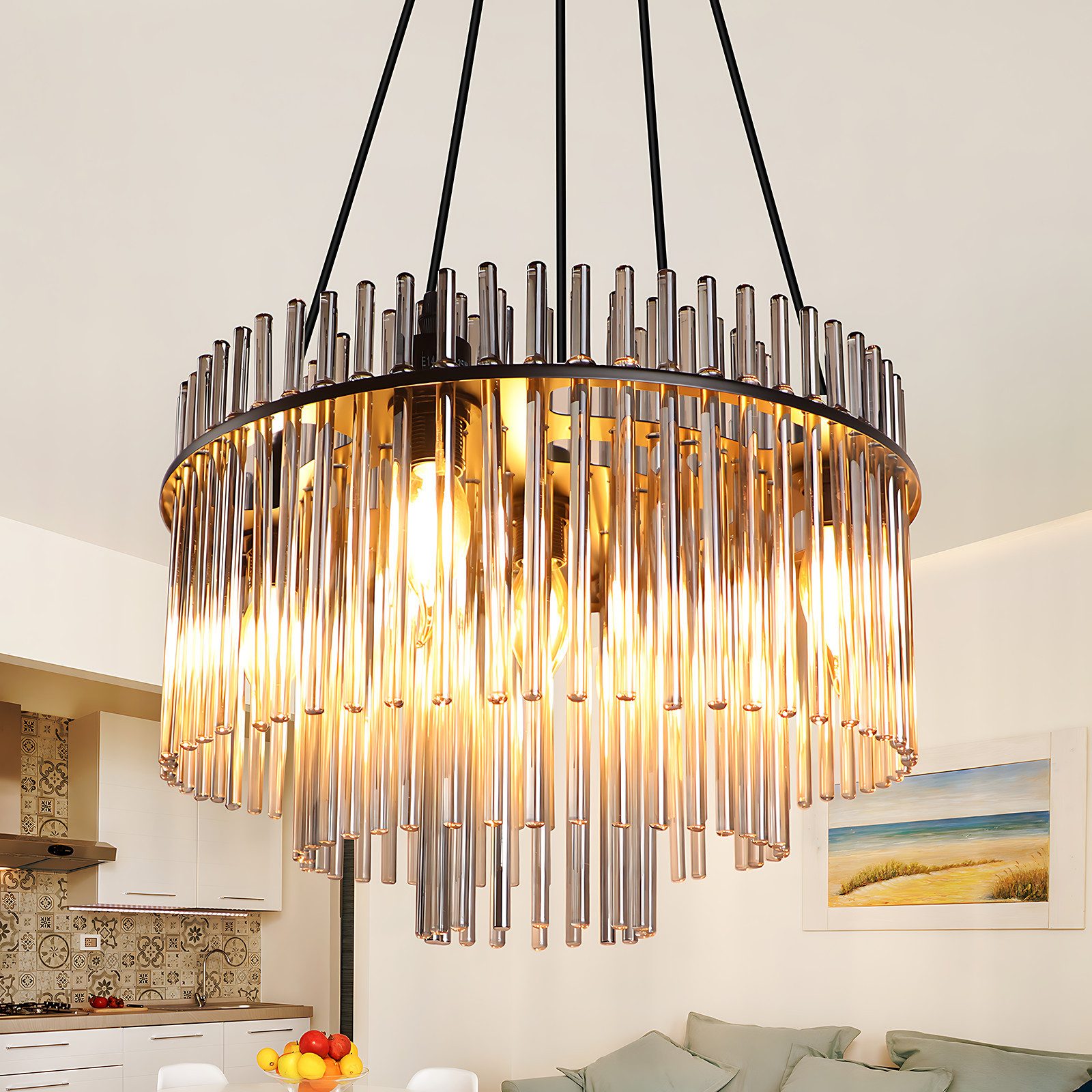 Nettlife Pendelleuchte Retro Gold/Schwarz 5-flammiger Kronleuchter Hängeleuchte E14 Fassungen, ohne Leuchtmittel, Esstischlampe für Wohnzimmer Küche