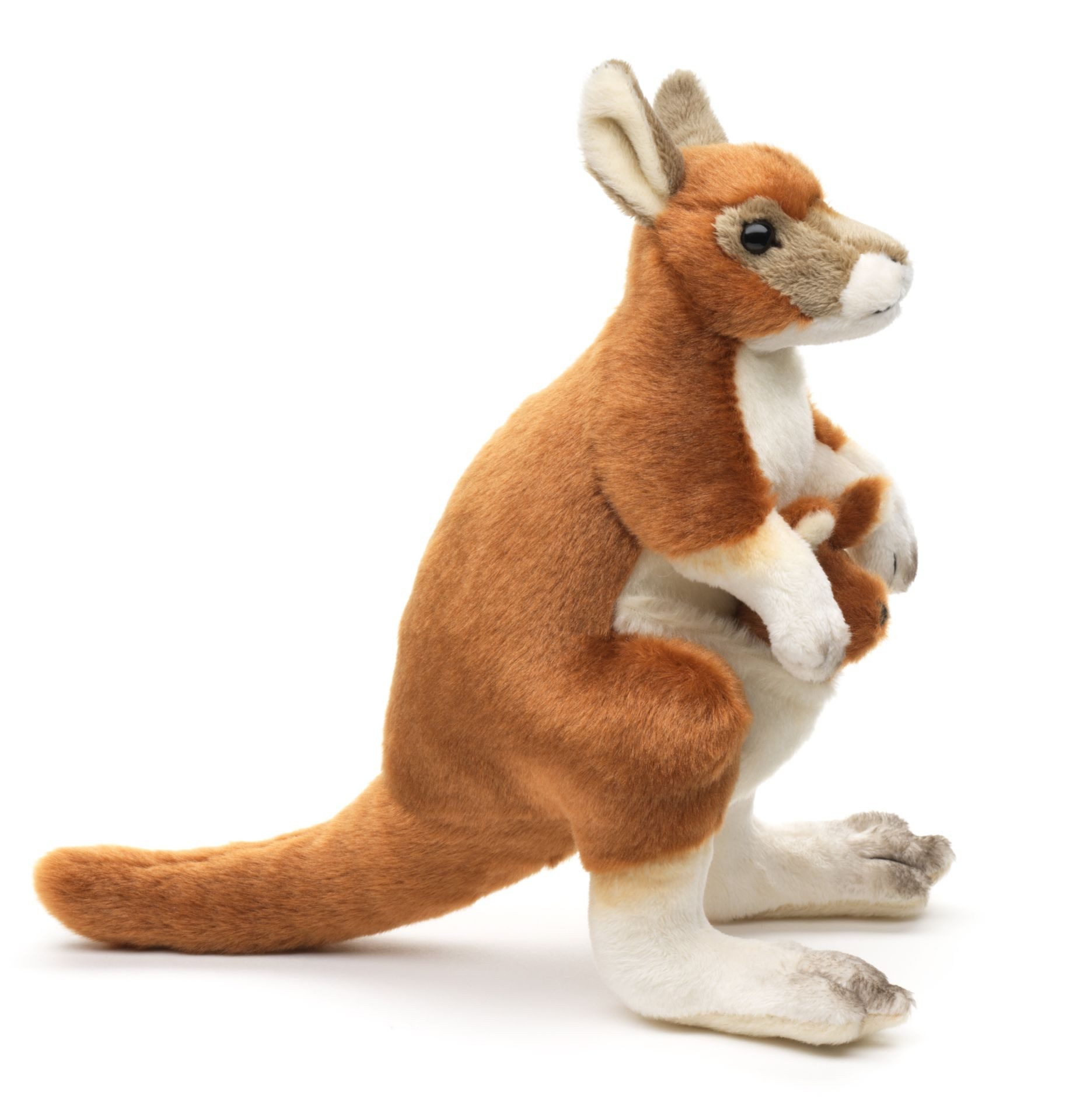 Teddys Rothenburg Kuscheltier Känguru mit Baby braun 25 cm stehend Plüschkänguru Stofftier (Plüschtier, Stoffkänguru)