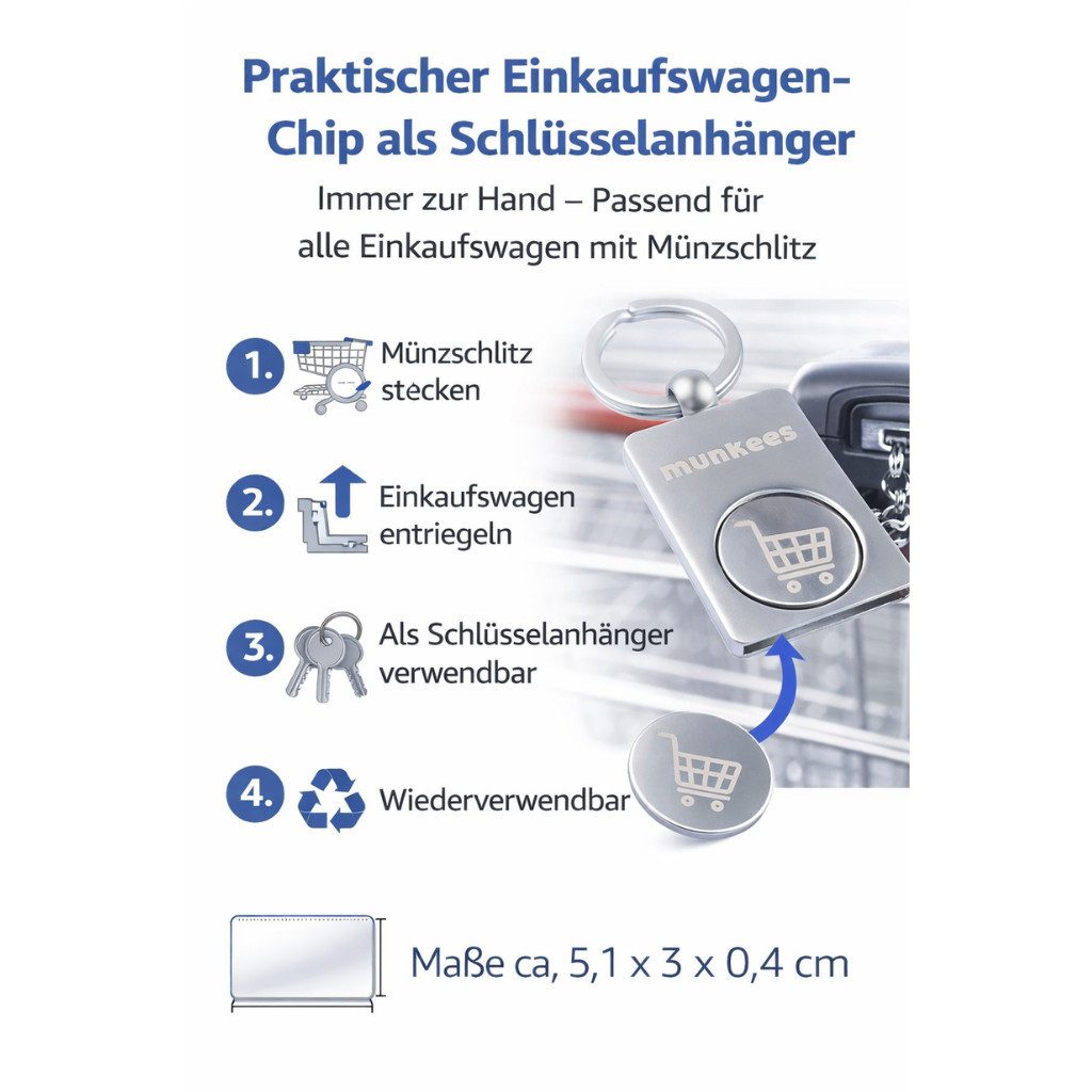 Munkees Schlüsselanhänger Einkaufswagenchip mit Schlüsselanhänger, Edelstahl
