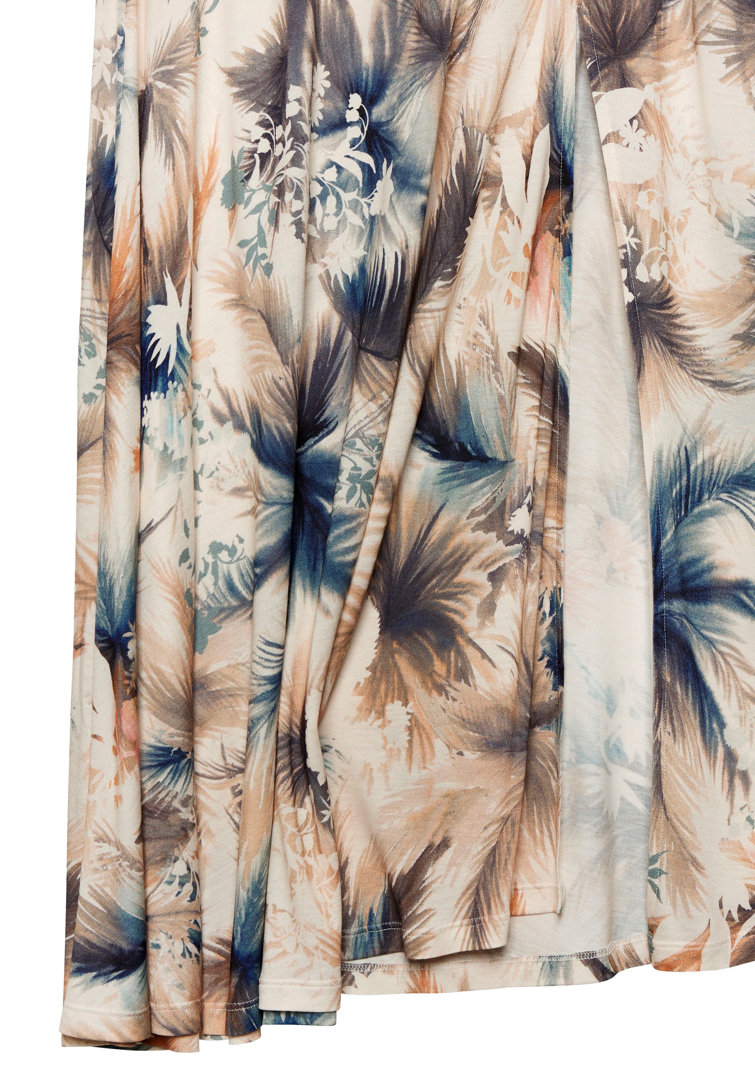 Buffalo Maxirock aus Viskosejersey, langer Sommerrock mit Alloverdruck und Schlitz