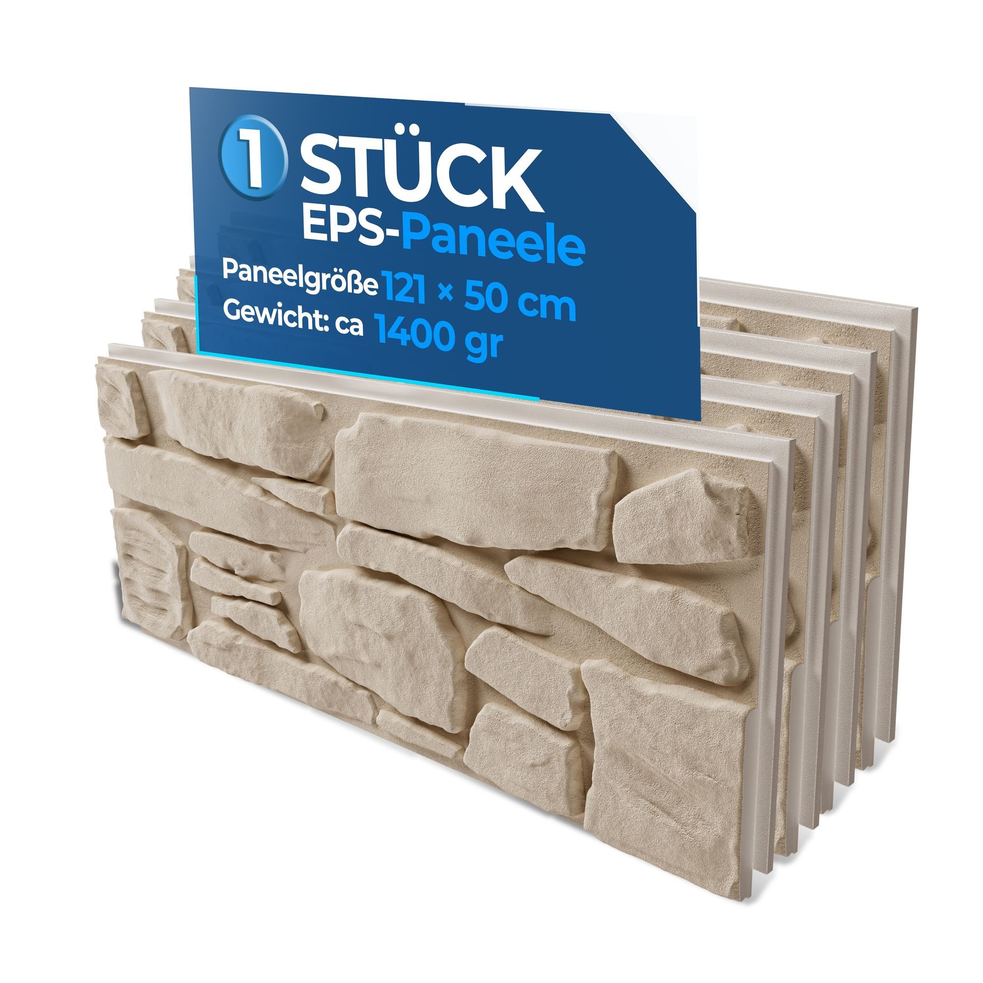 Hexim Wanddekoobjekt FP110 (Fassadenpaneele 1 Stück 121x50cm EPS Styropor Acrylbeschichtung Steinoptik Weiß - 3D Fassadenverkleidungen Innen- & Außenbereich UV-beständig für Hausfassaden (0,61m² FP110)