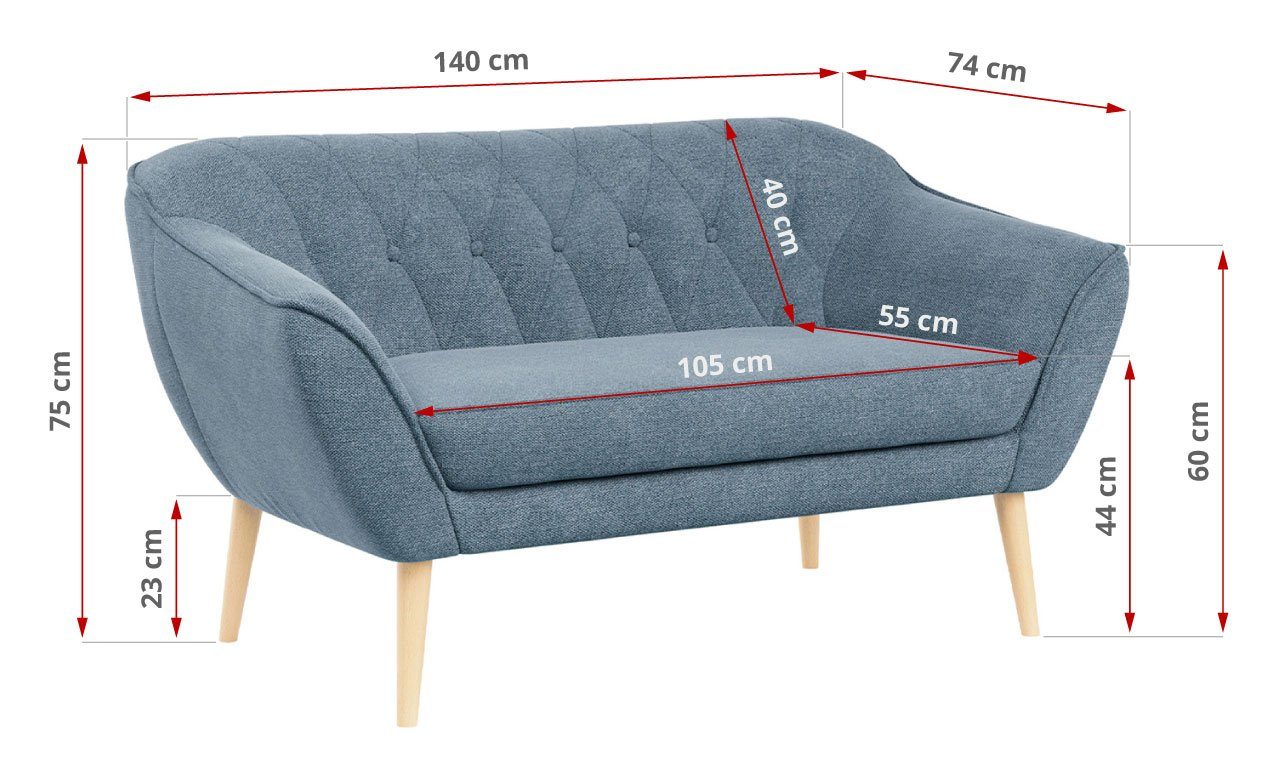 MKS PIRS 2, Moderne MÖBEL 2 3 Set 3 Sofa Gesteppte Skandinavischer Sofa Matana Blau + Stil, Polsterung,