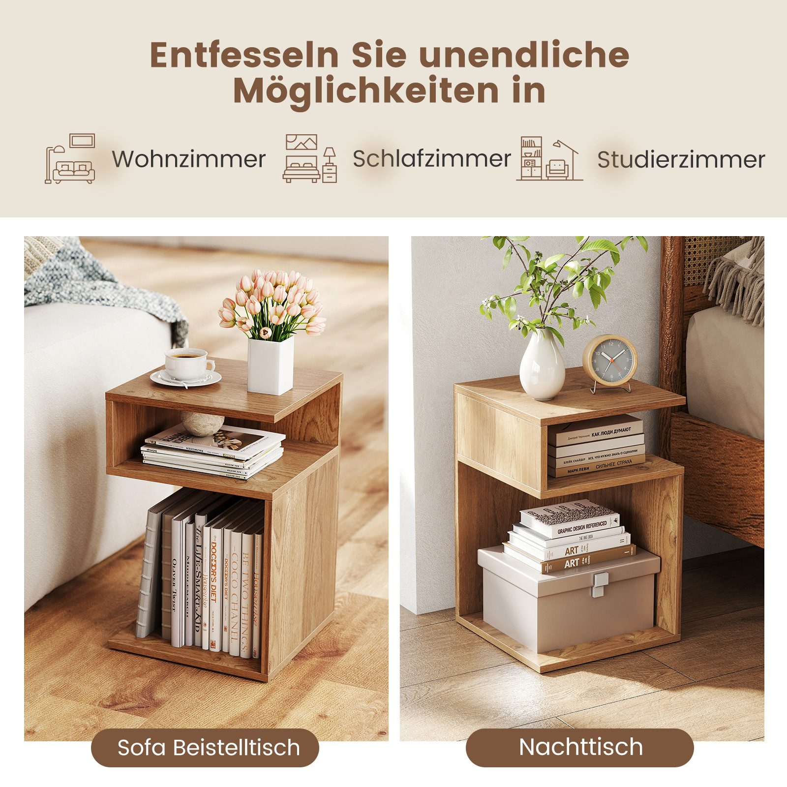 COSTWAY Beistelltisch (2-St), Holz, 3 Ebenen günstig online kaufen