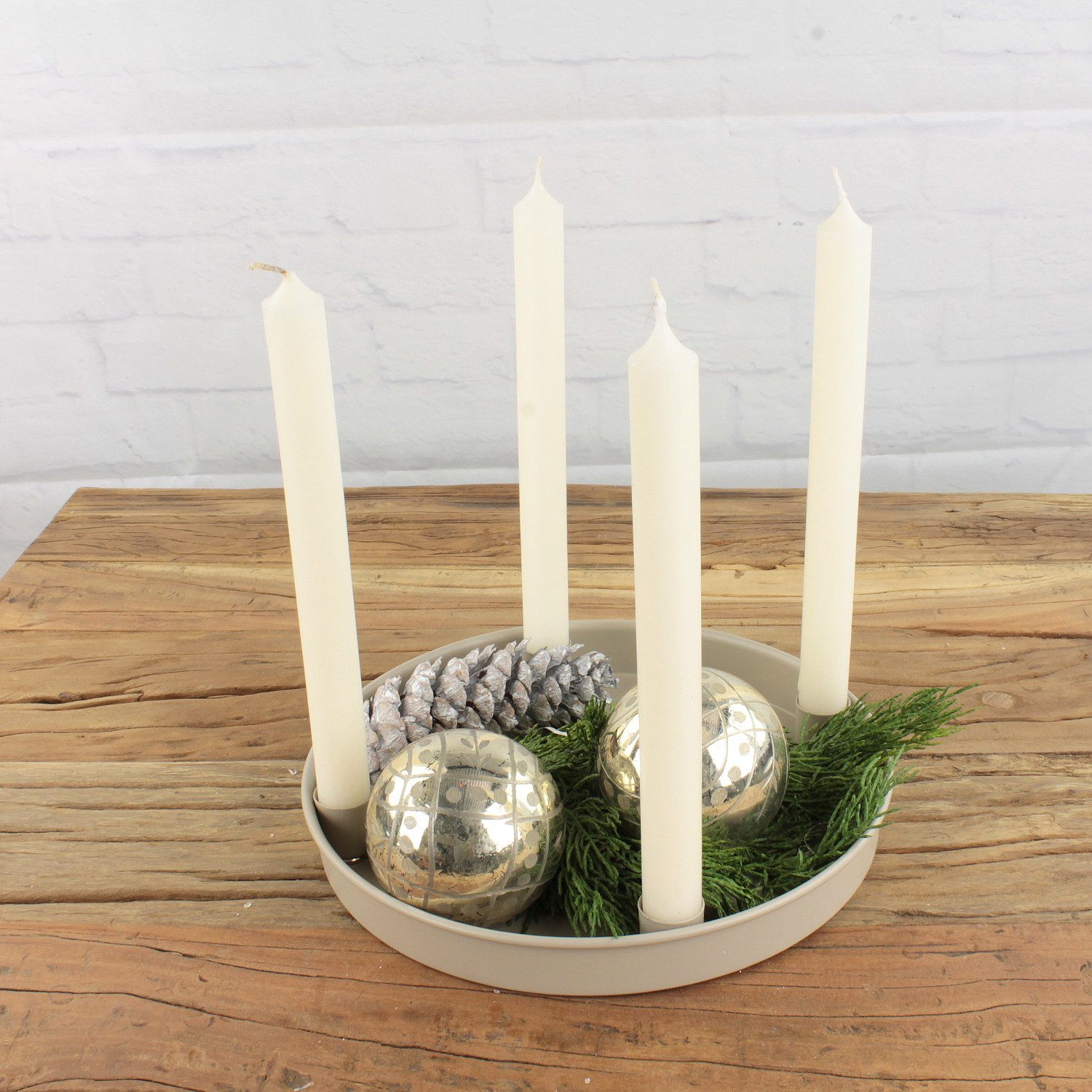 Macosa Home Adventskranz Kerzenteller rund Taupe günstig online kaufen