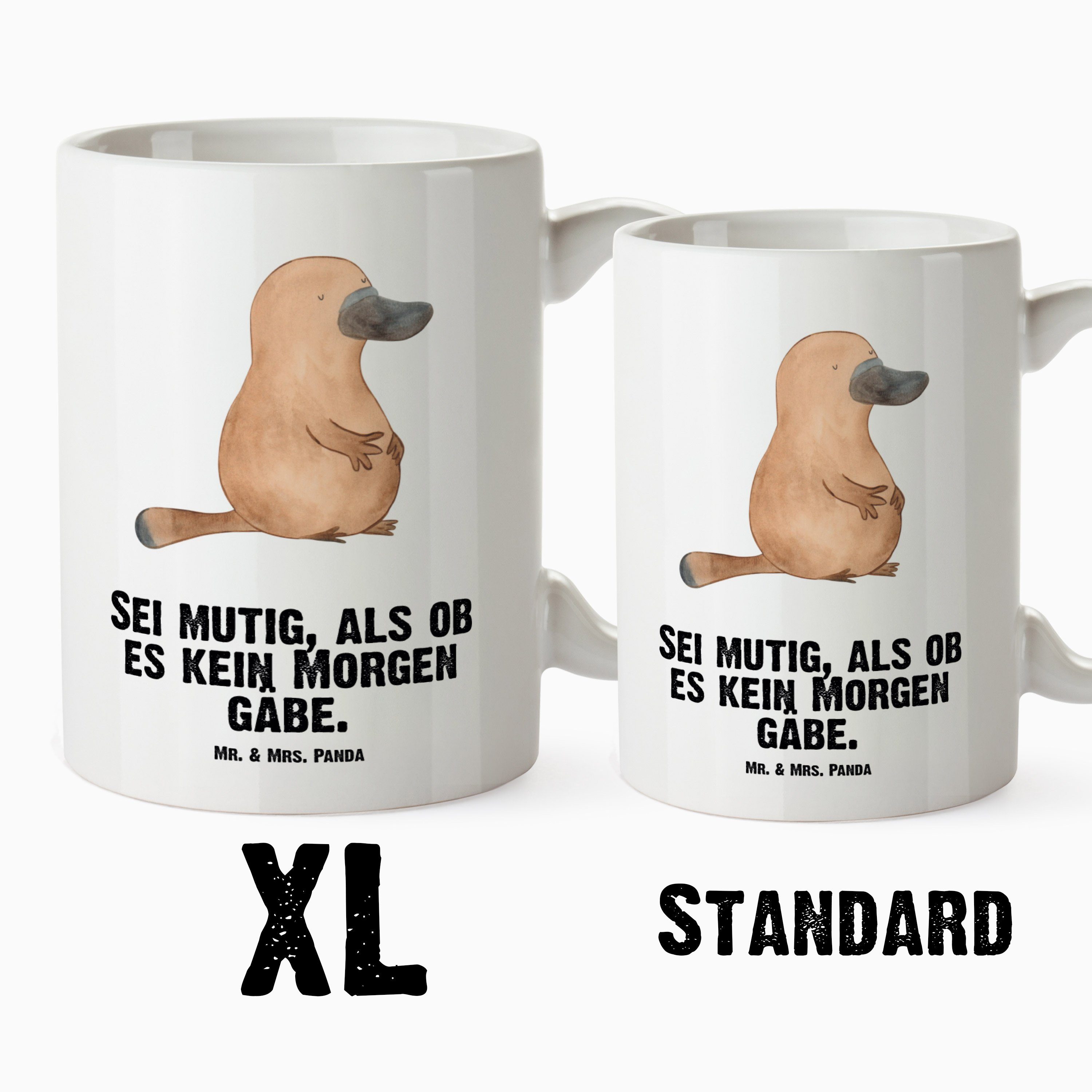 Mr. & Mrs. Panda Büro, Tasse Schnabeltiere, Geschenk, Teetass, mutig Schnabeltier - XL - Keramik XL Weiß Tasse