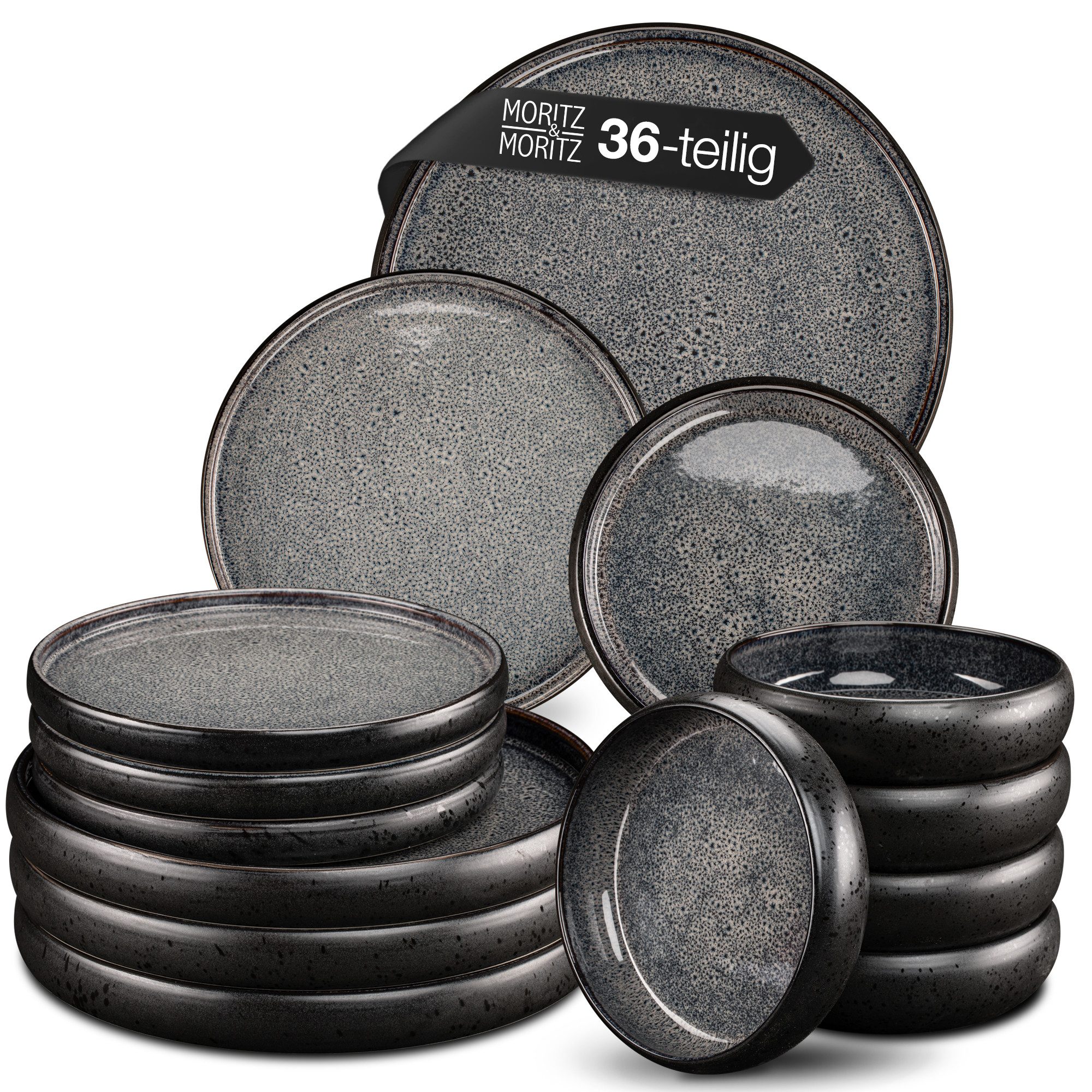 Moritz & Moritz Столовый сервиз SOLID Geschirr Set Anthrazit (36-tlg), 12 Personen, Steinzeug, Kombigeschirr für 12 Personen