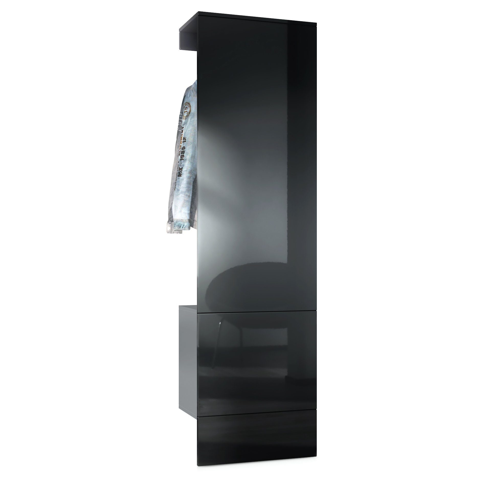 Vladon Garderoben-Set Carlton Set 5, (Wandgarderobe bestehend aus, mit integrierter Tür und 1 Kleiderstange), Anthrazit matt/Schwarz Hochglanz (52 x 193 x 35 cm)