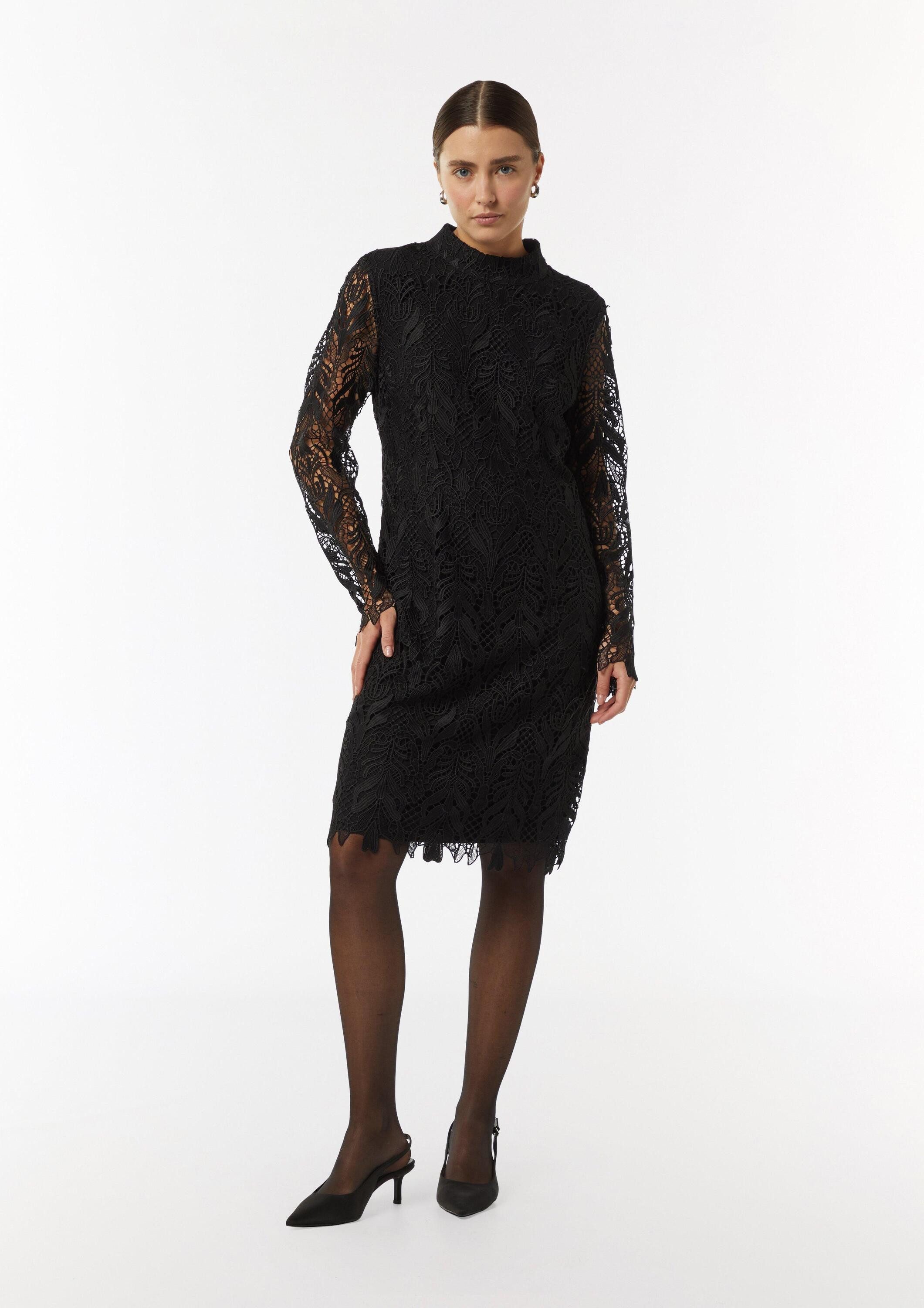 comma Minikleid Kleid Edles Spitzenkleid mit Stehkragen