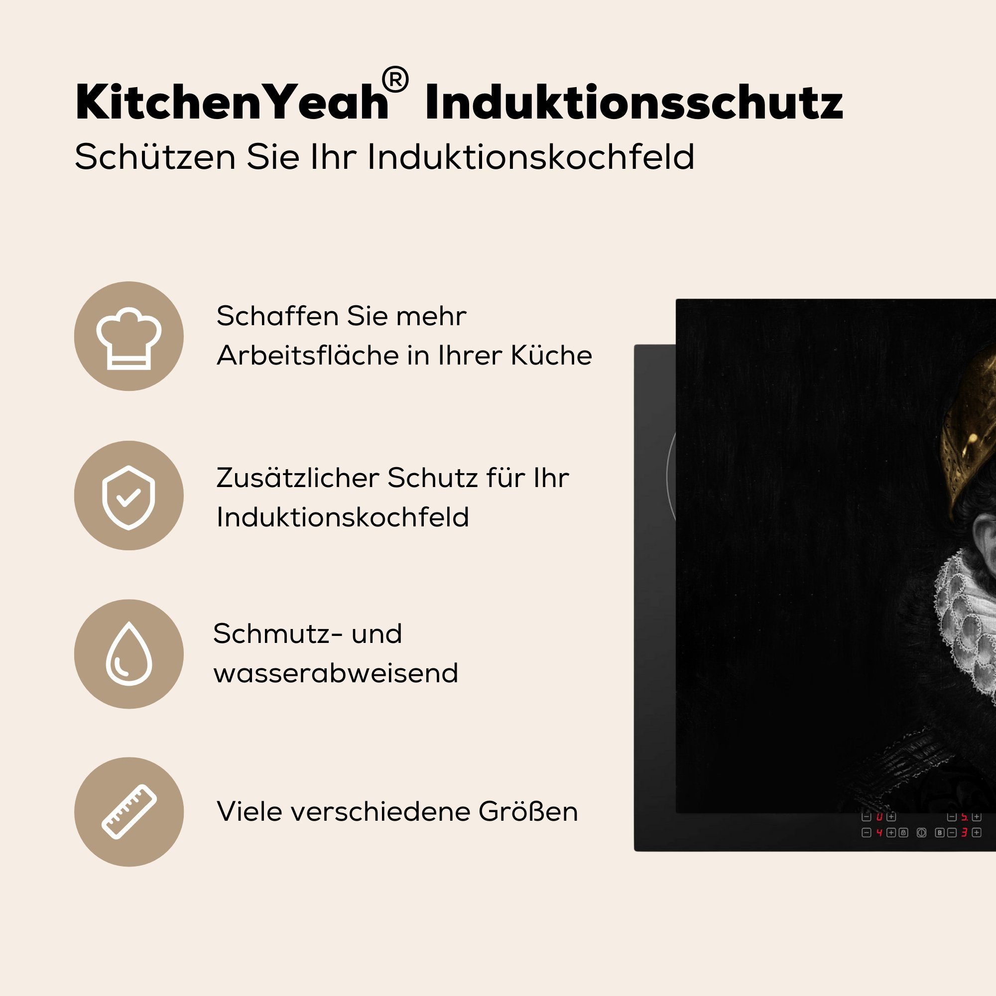 MuchoWow Herdblende-/Abdeckplatte Wilhelm von Oranien Ceranfeldabdeckung Gold, Vinyl, die Thomasz für - - küche, Schutz cm, 81x52 (1 tlg), Induktionskochfeld Adriaen