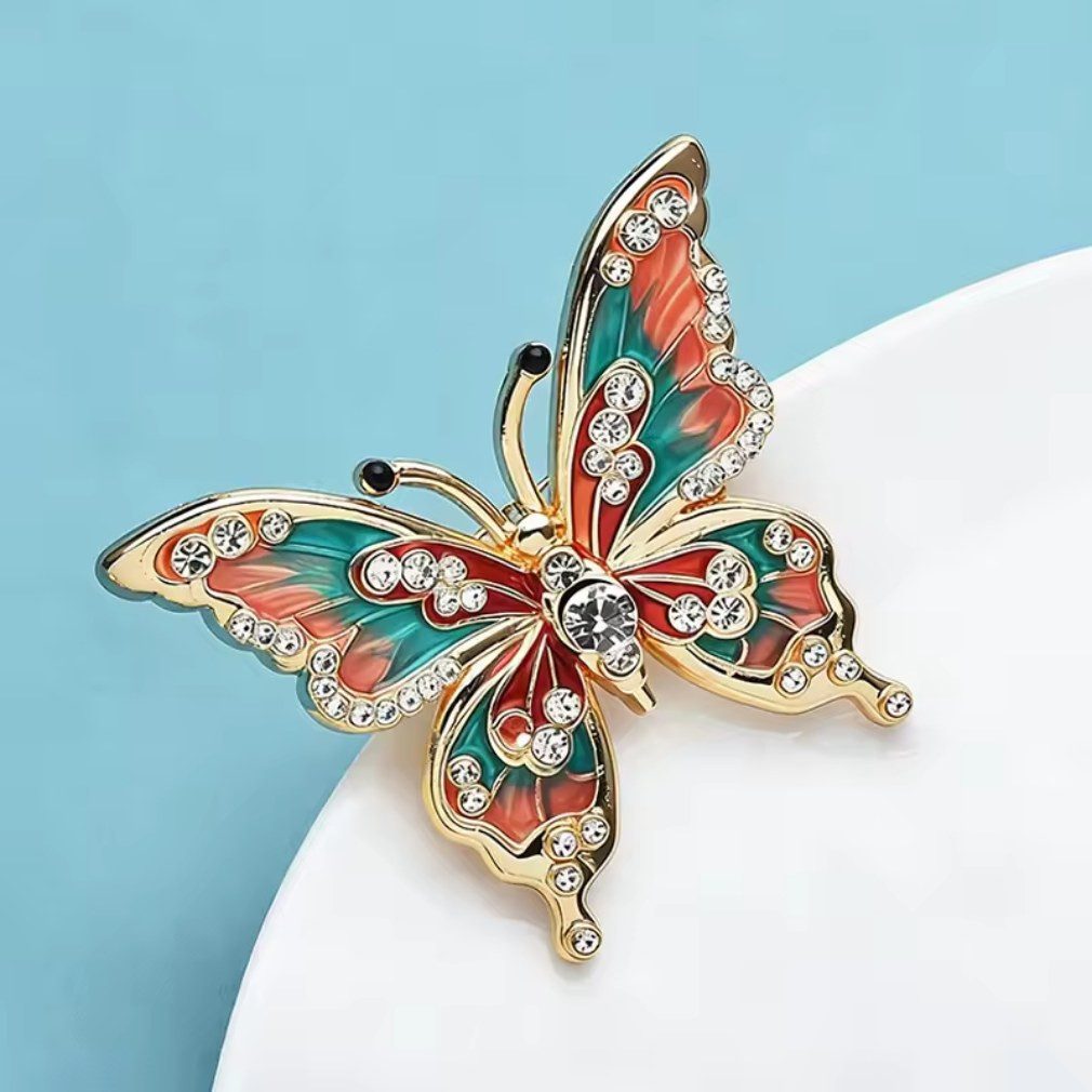 Dark-Desires Brosche Vintage Schmetterling-Brosche mit Strass und Emaille, Damen Brosche vintage Accesssoire retro Anstecknadel