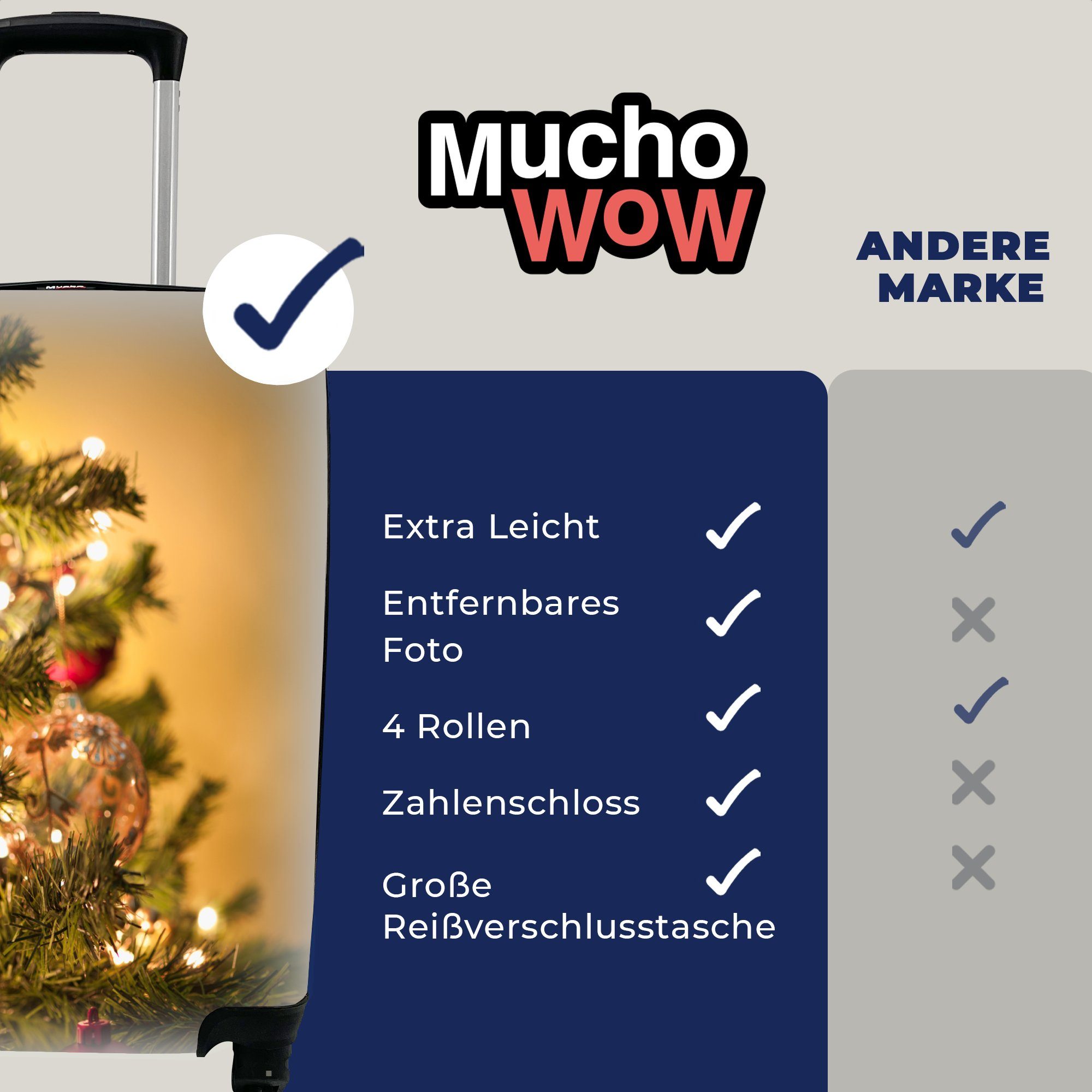 MuchoWow Handgepäckkoffer Ein Weihnachtsbaum mit Handgepäck Rollen, 4 Reisekoffer Trolley, Reisetasche mit bunten Ferien, für Kugeln, rollen