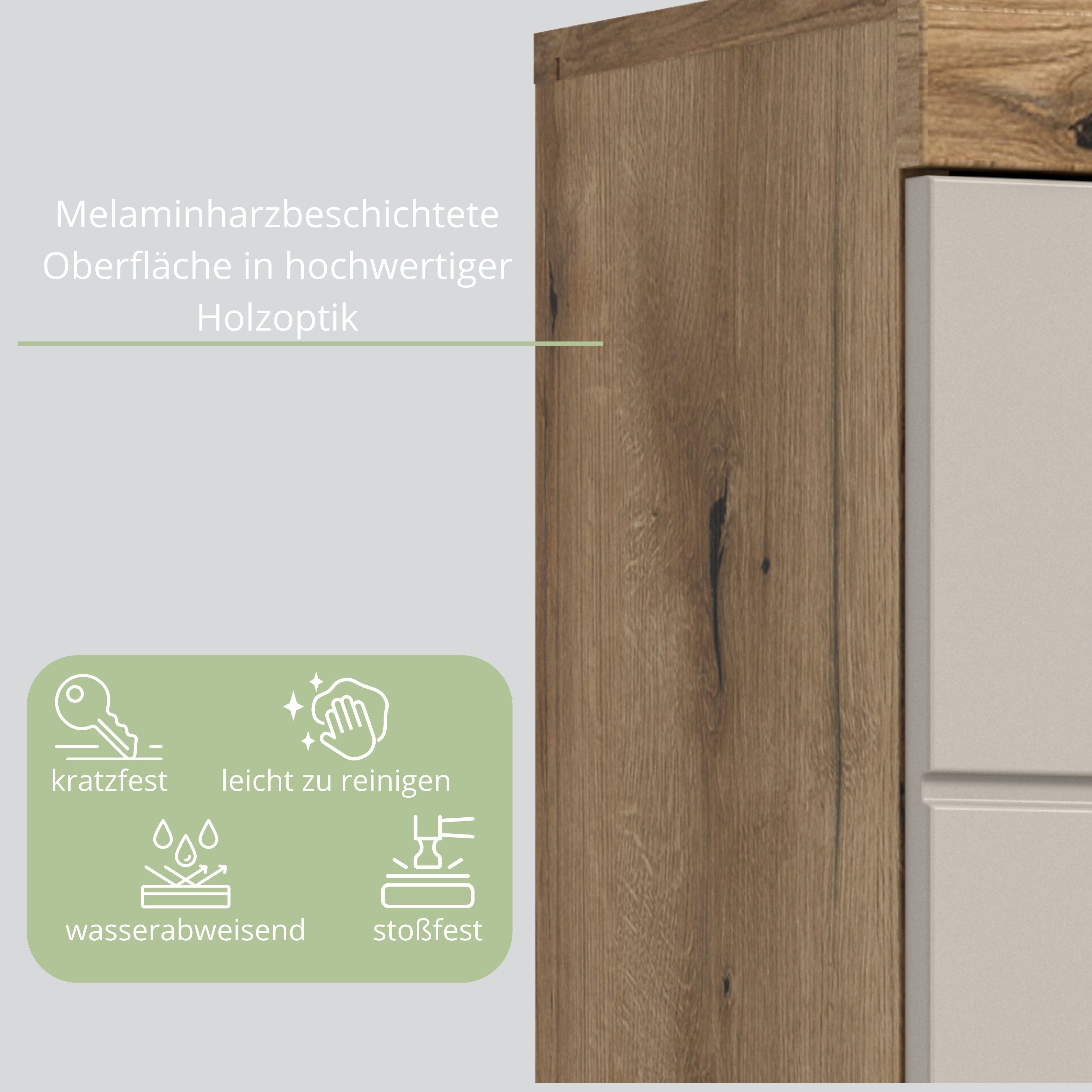 furnling Hängeschrank Scott 2 Türen, 1 offenes Fach, Stauraum, Badmöbel, Badschrank, 74 cm breit – Bild 5 von 5