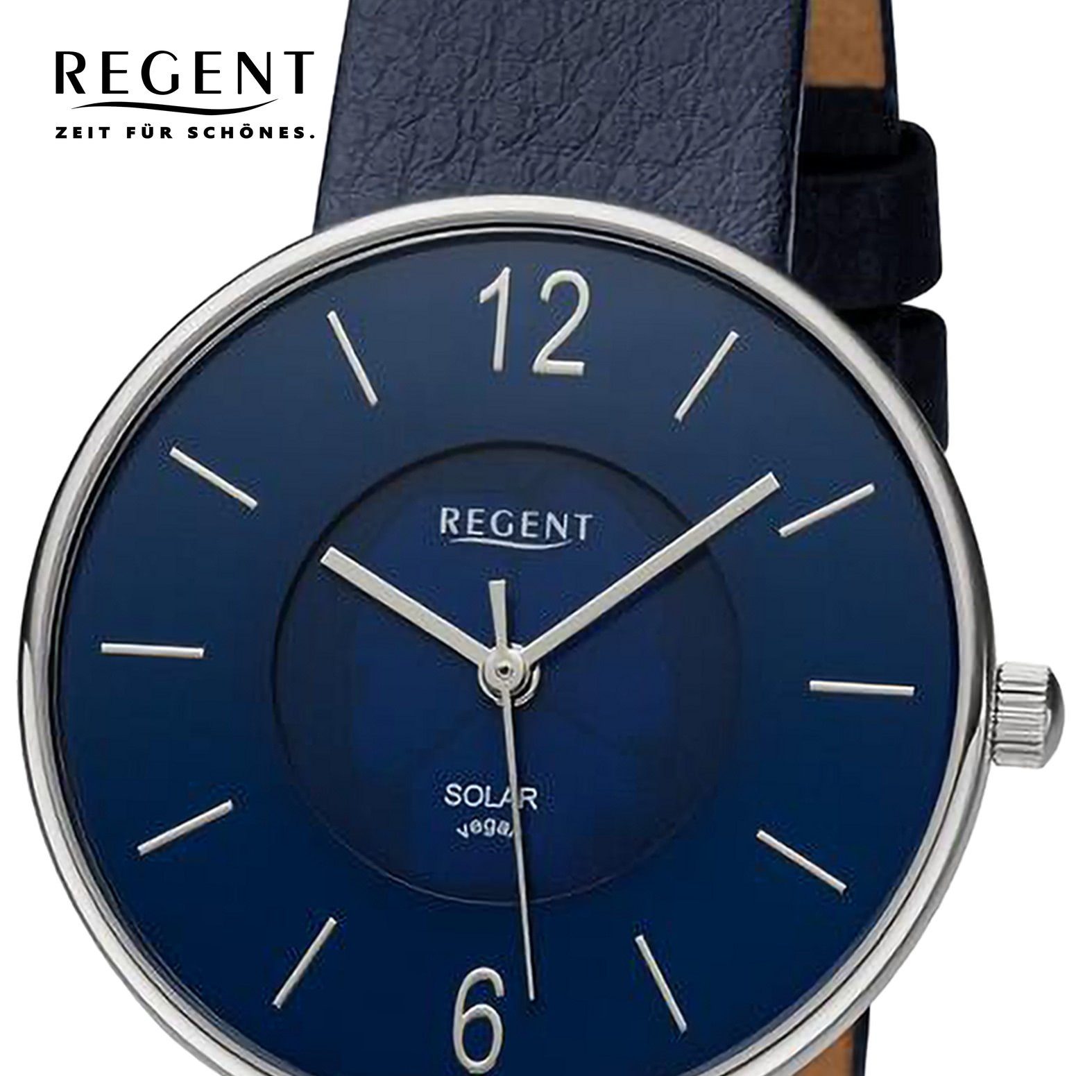 Regent Digitaluhr Regent Damen Armbanduhr Analog, (Analoguhr), Damen Armbanduhr rund, extra groß (ca. 33mm), Lederarmband