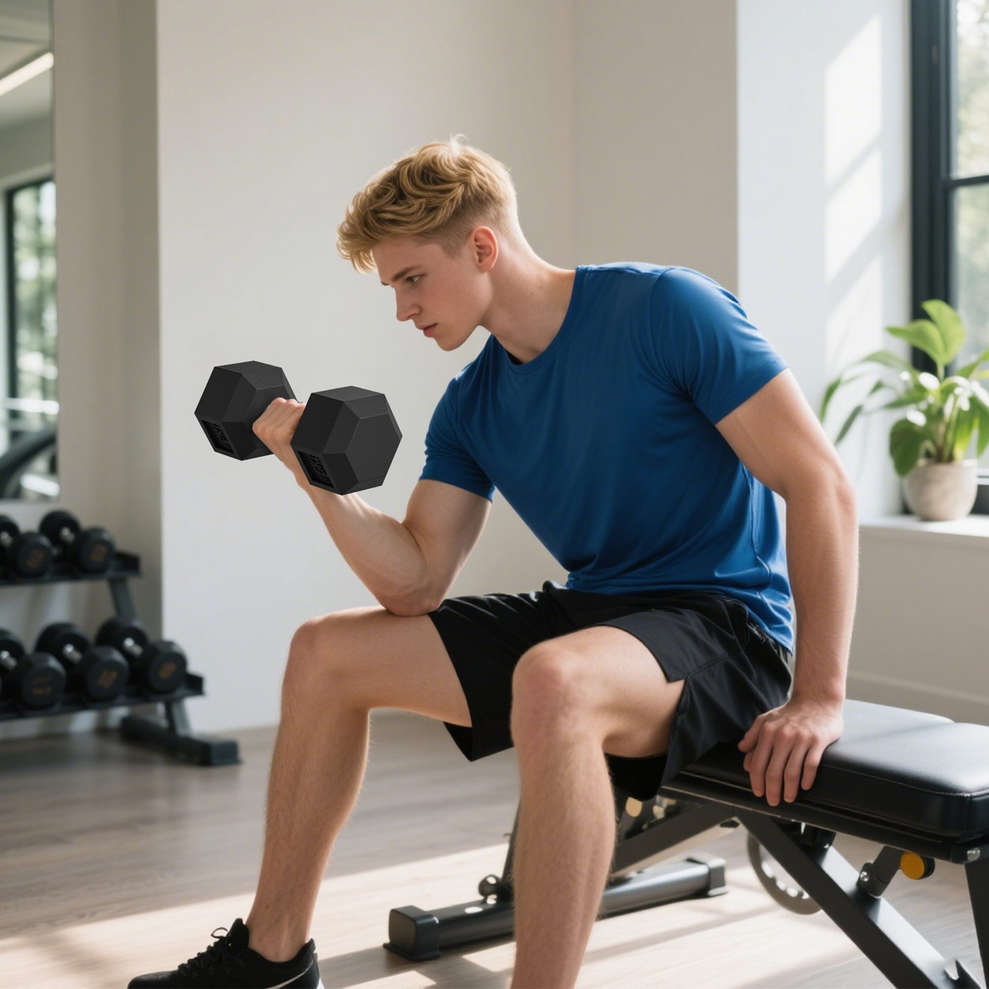 HOMCOM Hantel-Set Hexagon Hanteln, 2er Set Hanteln mit gerändeltem Griff, 2 x 15 kg, (Kurzhantel aus Gusseisen, Kurzhanteln für Männer und Fraue), für Zuhause, Fitnessstudio, Krafttraining