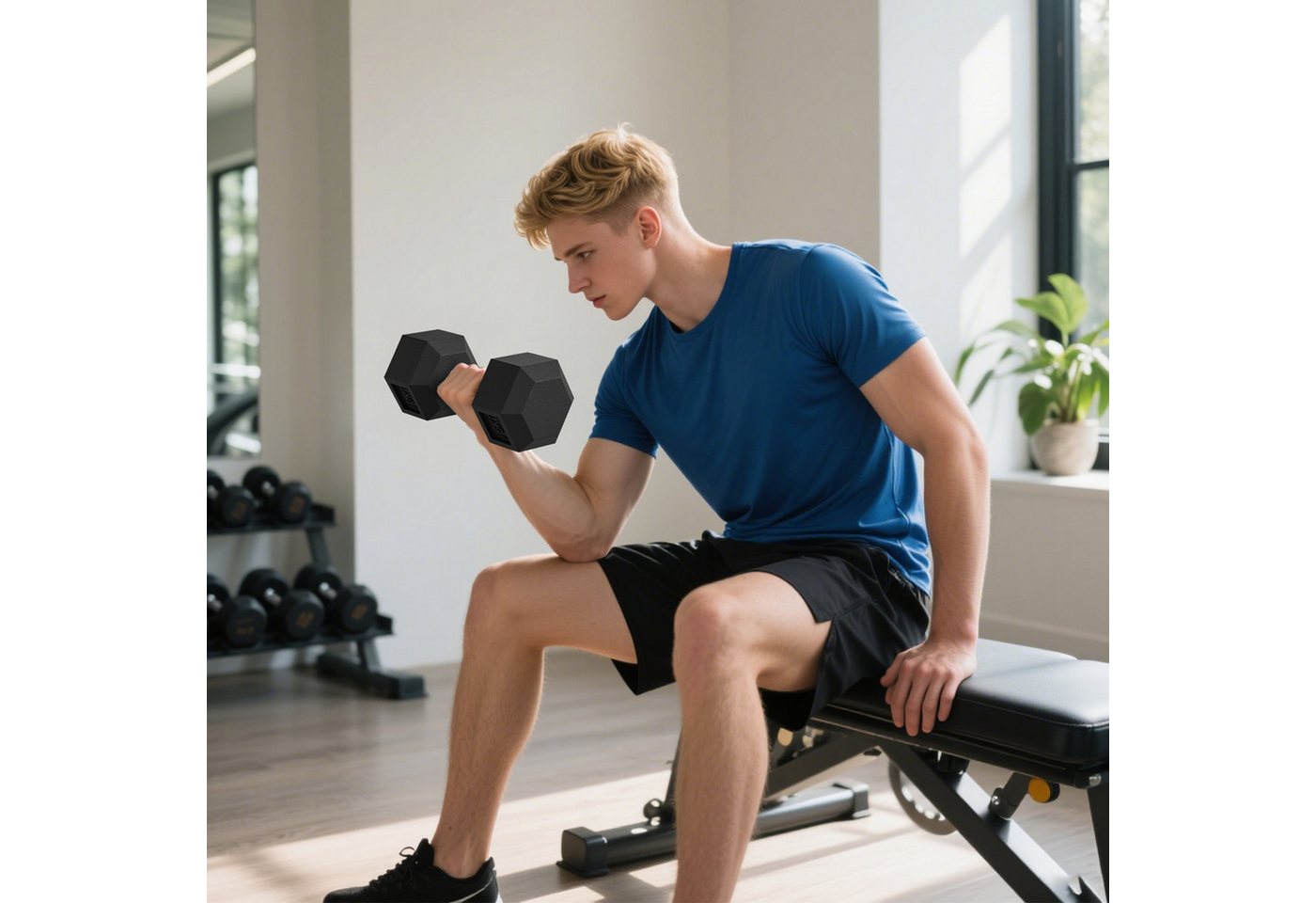 HOMCOM Hantel-Set Hexagon Hanteln, 2er Set Hanteln mit gerändeltem Griff, 2 x 15 kg, (Kurzhantel aus Gusseisen, Kurzhanteln für Männer und Fraue), für Zuhause, Fitnessstudio, Krafttraining