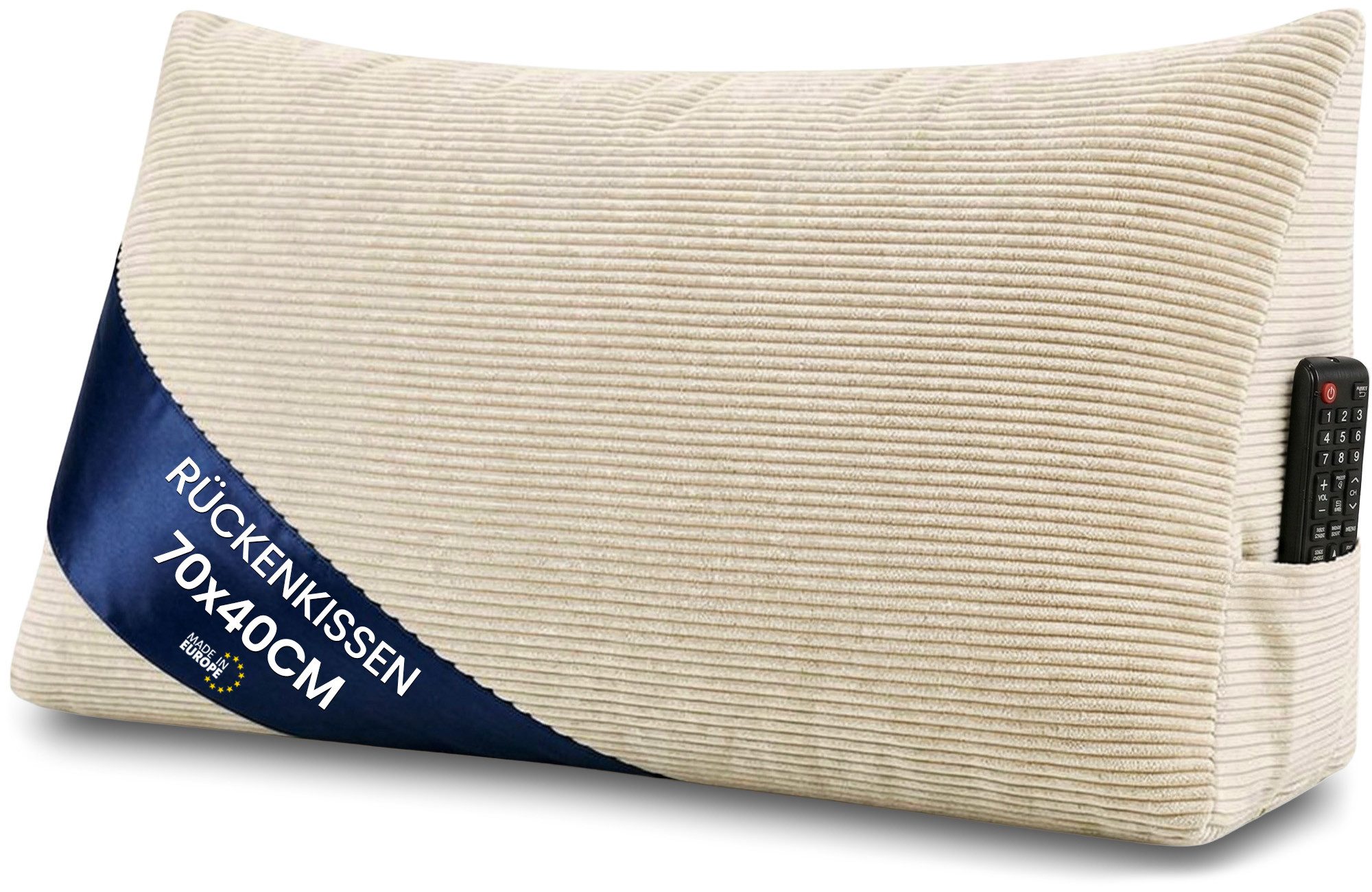 Amazinggirl Rückenkissen Keilkissen Cord Kissen 70x40 cm - Lesekissen für Bett Sofa und Couch