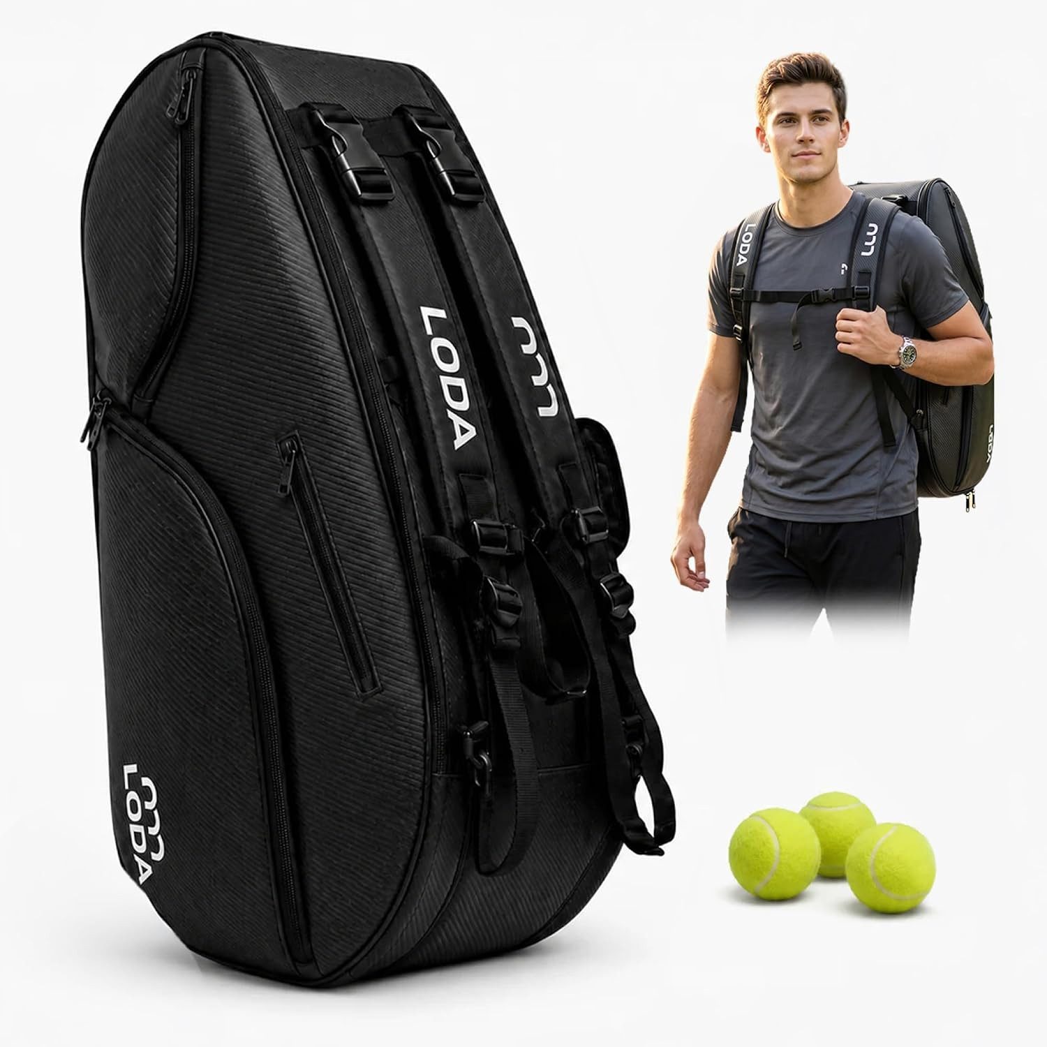 LODA sports Tennistasche Racket Pro (92L) - Tennistasche mit Platz für bis zu 6 Schläger, 75cm (L) x 35cm (B) x 35cm (H), 92 Liter Volumen