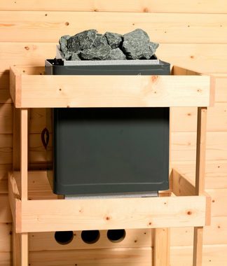 Karibu Sauna Adele, BxTxH: 245 x 245 x 202 cm, 68 mm, (Set) 9-kW-Bio-Ofen mit ext. Steuerung, inkl. 2 Infrarot-Vitalightstrahlern