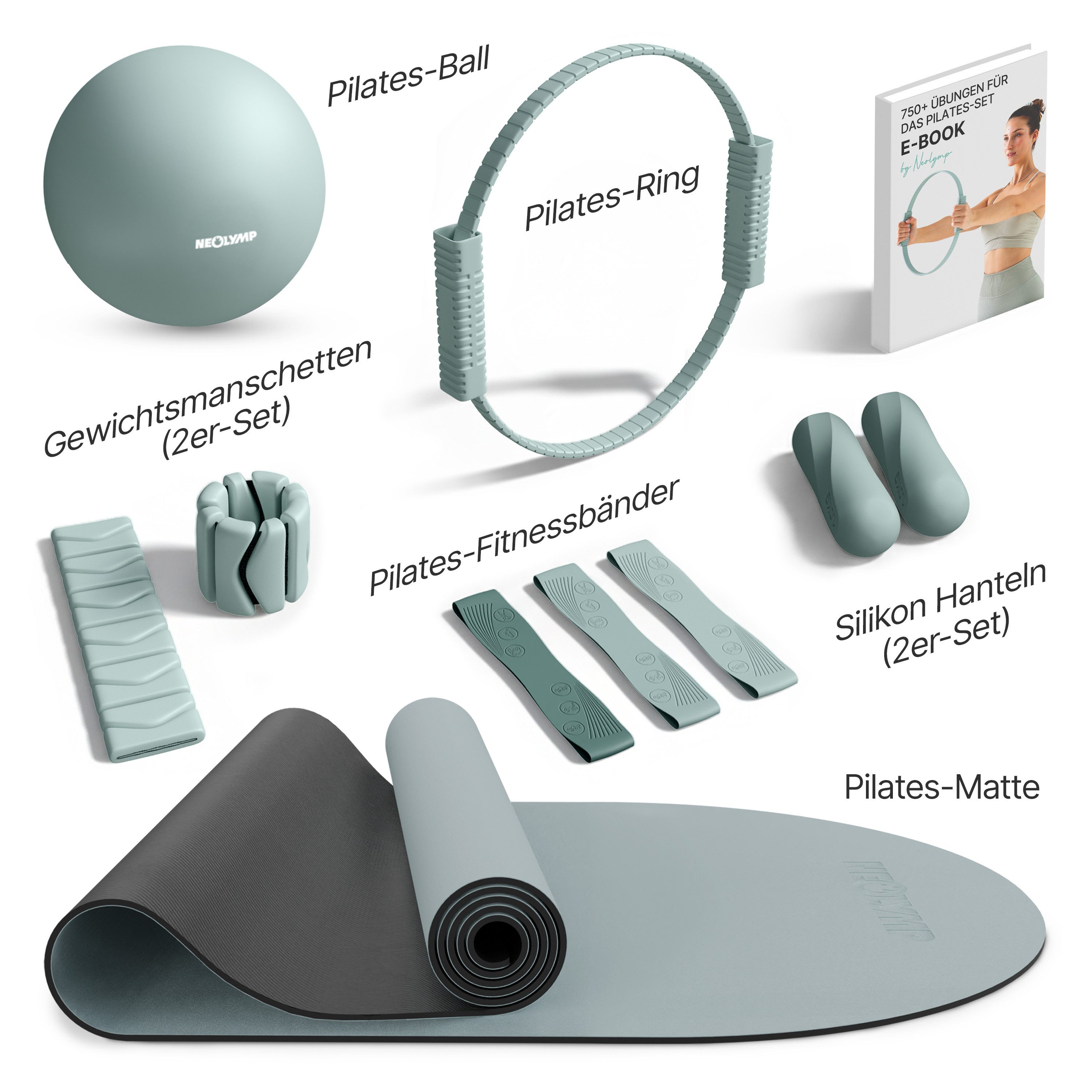 NEOLYMP Pilates-Ring Pilates Set für Zuhause – Pilates Ball, Pilates Ring & Gewichte (Pilates Essential Kit Damen & Anfänger - Home Pilates), Pilates Zubehör Set – inkl. Pilates Bänder, 1kg Hanteln & E-Book