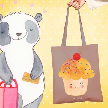 Mr. & Mrs. Panda Tragetasche Cupcake - Braun Pastell - Geschenk, Tiermotive, Gute Laune, Muffin, J (1-tlg), Lange Tragegriffe