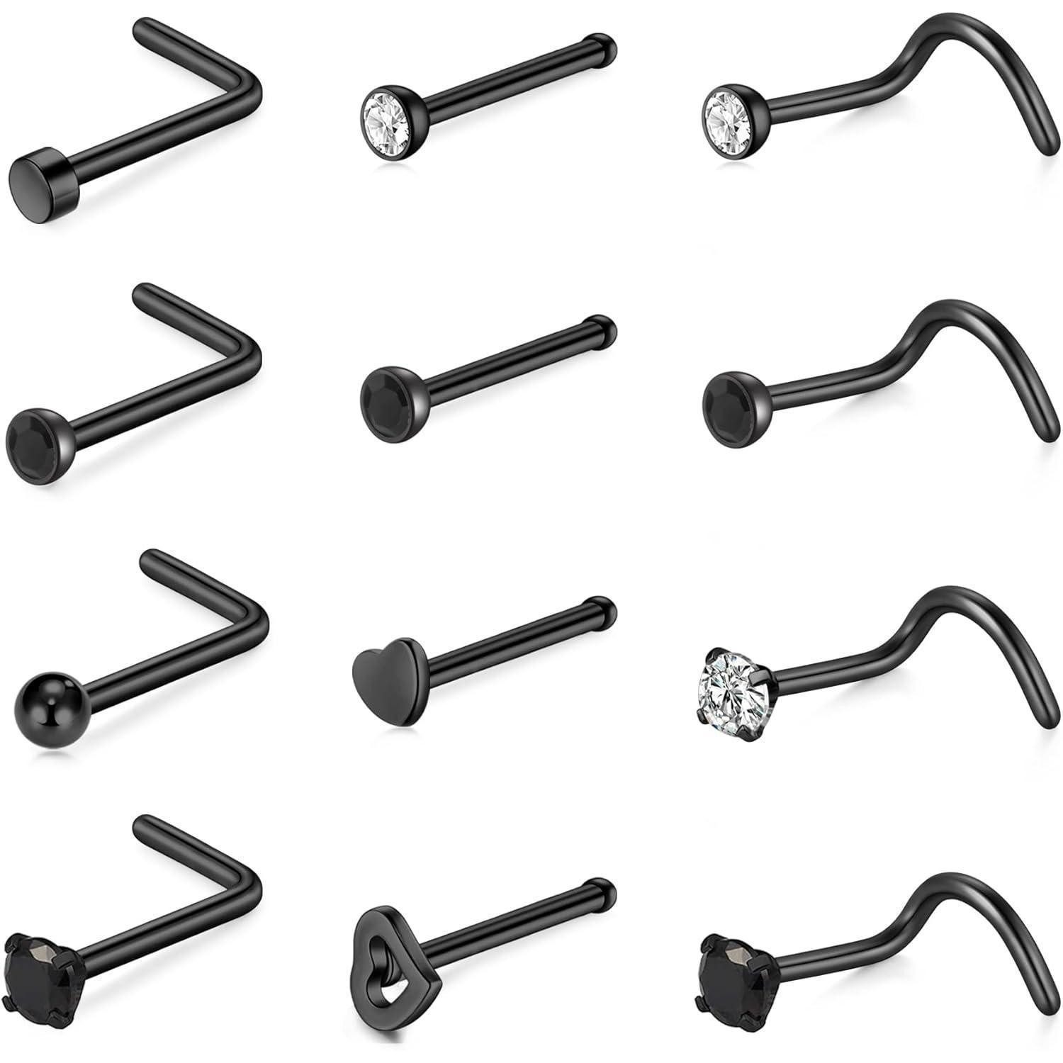 LuxusKollektion Nasenpiercing Nasenring Stud Edelstahl 7mm 0.6mm 0.8mm 1.0mm 22g 20g 1.0*7mm-black
