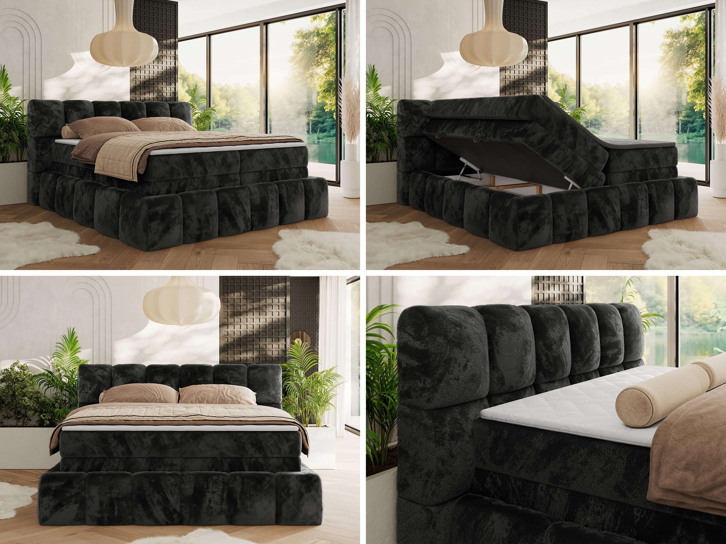 MKS MÖBEL Boxspringbett NIRA KING (Doppelbett-Set mit Topper & Bettkasten, 7-Zonen-Taschenfederkern, Härte H3/H4 wählbar, Topper 5 cm), breites, weiches Kopfteil, Komfortliegehöhe, robuste Ausführung