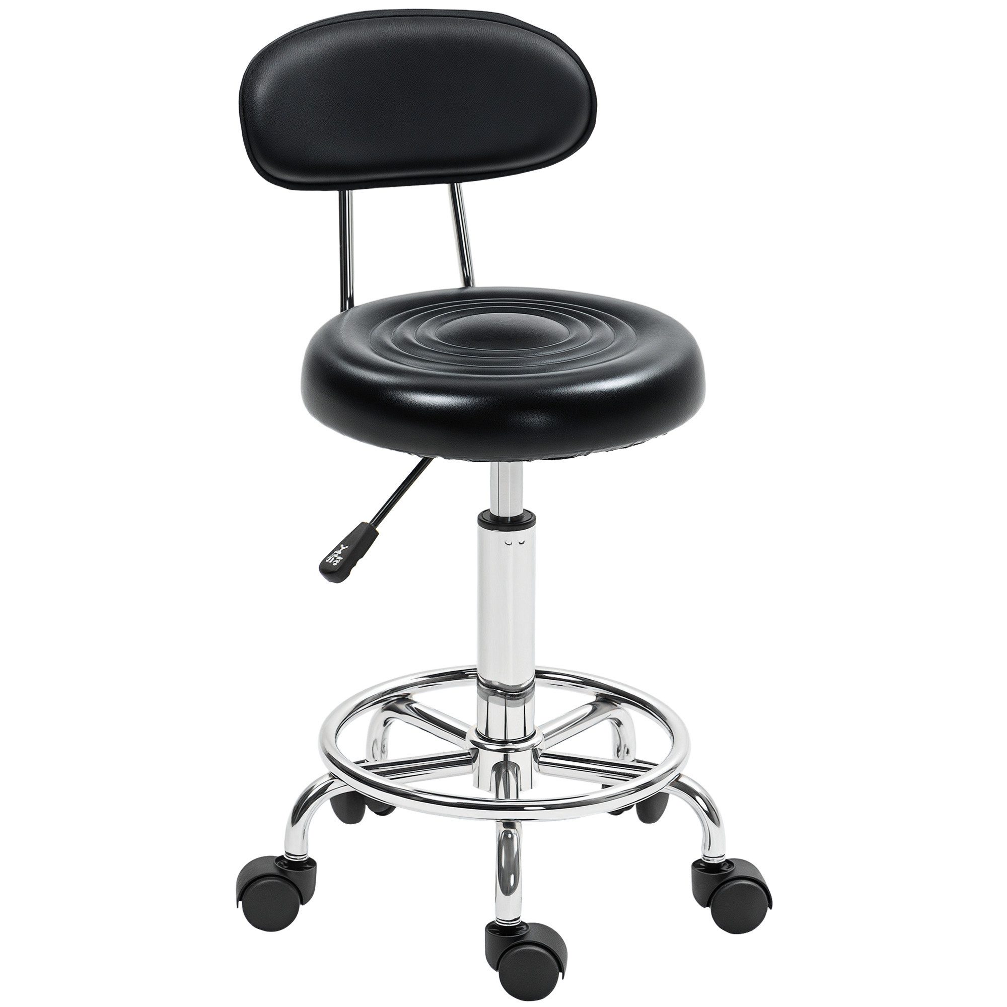 HOMCOM Drehhocker Rollhocker höhenverstellbar Drehbar Salon Hocker mit Lehne (Arbeitshocker, 1 St., Bürohocker), für Büro, Schwarz