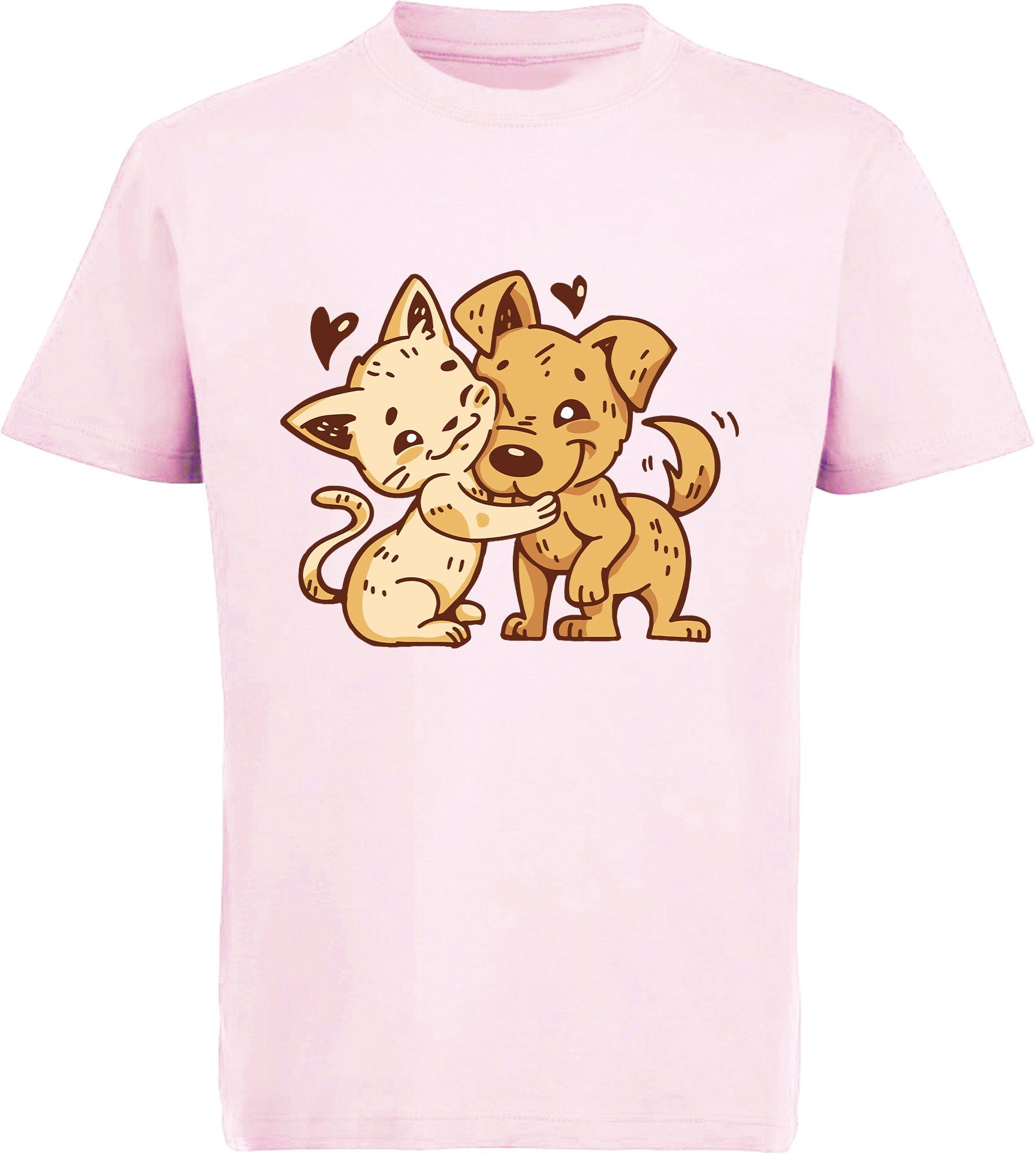 Print-Shirt Kinder T-Shirt bedruckt - Hund mit Katze kuschelnd