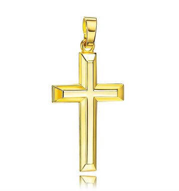 JEVELION Kreuzkette Kreuz Anhänger 585 Gold - Made in Germany (Goldkreuz, für Damen und Herren), MIT KETTE vergoldet- Länge wählbar 36 - 70 cm.