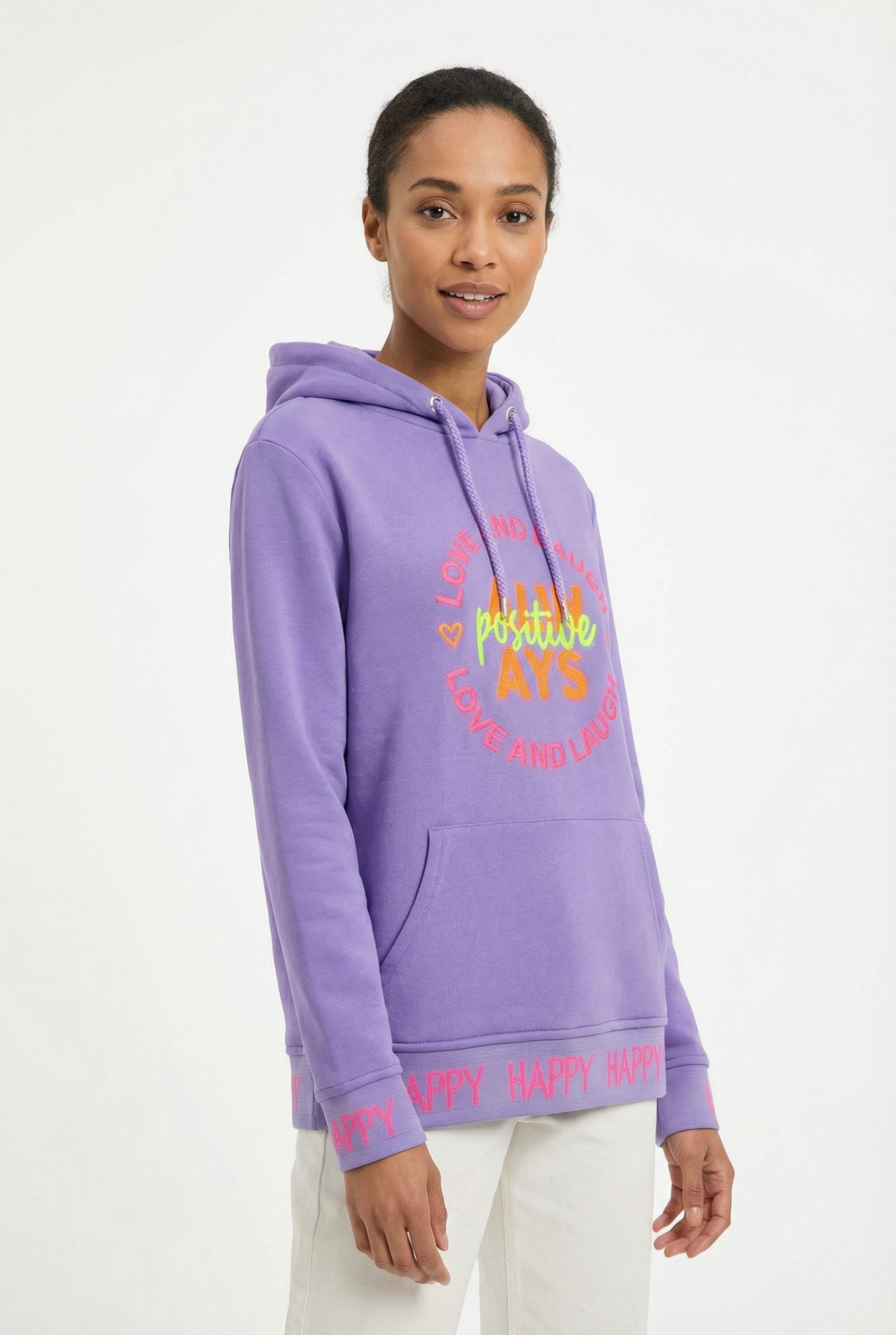 Zwillingsherz Hoodie "Always Positive" Kapuze, Stickerei, Fronttasche, Bündchen-Schriftzug, Langarm