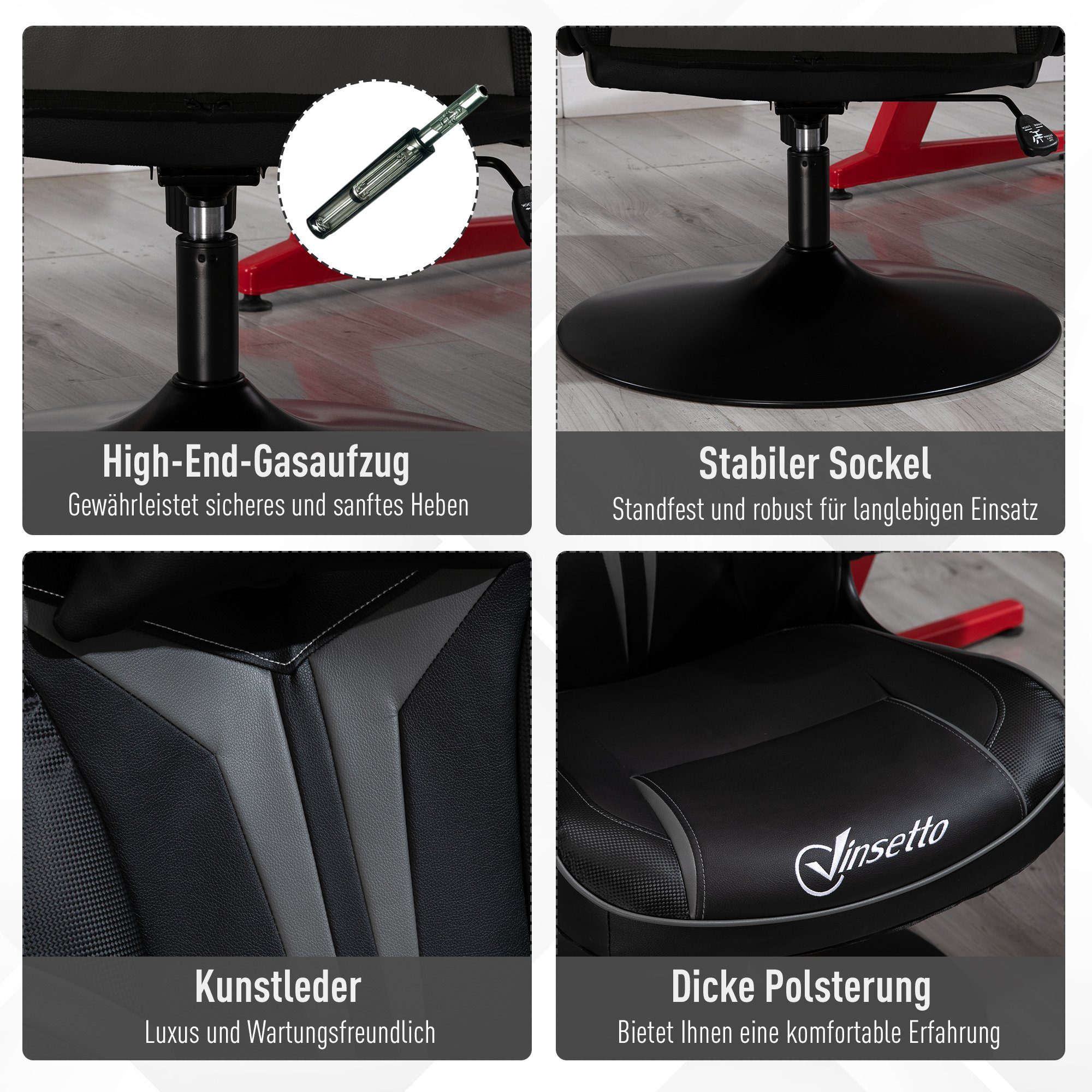 Vinsetto Schreibtischstuhl Gaming Stuhl ergonomisch schwarz/grau | schwarz/grau