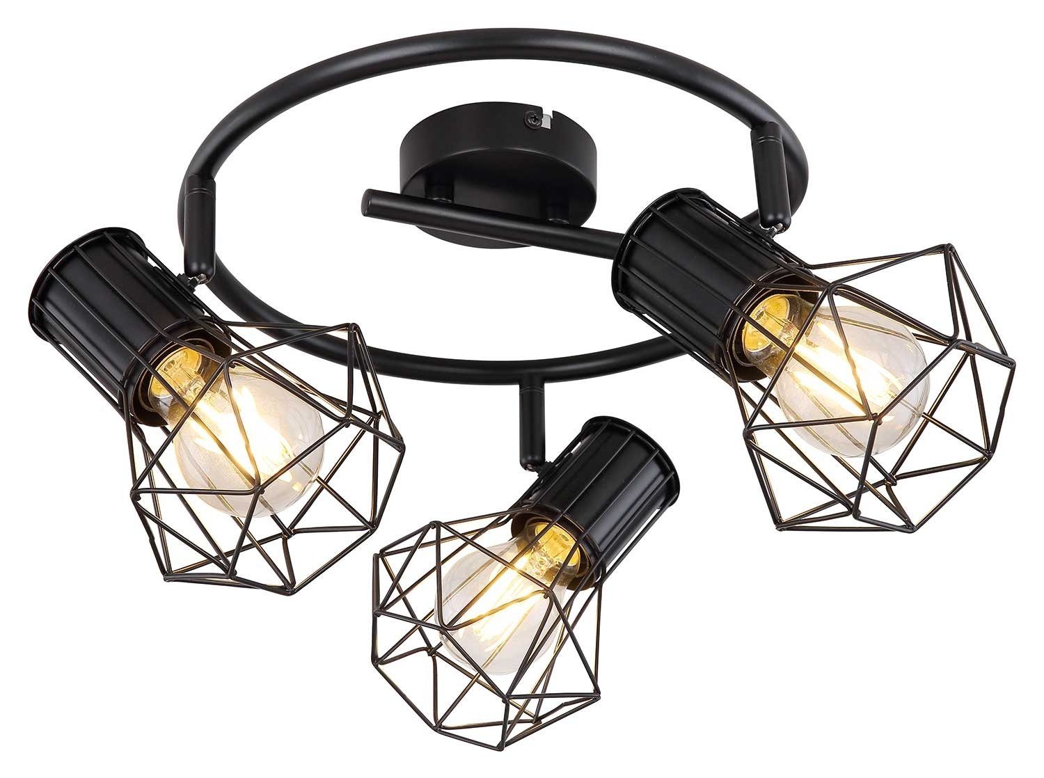 GLOBO LIGHTING Deckenstrahler PRISKA, 3-flammig, Ø 28 cm, Schwarz, Metall, günstig online kaufen