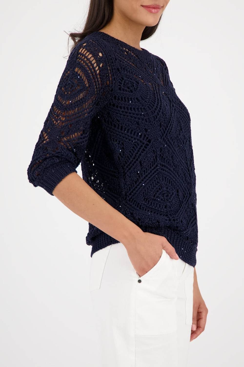 Monari Rundhalspullover 410261 Ajour Strickpullover günstig online kaufen