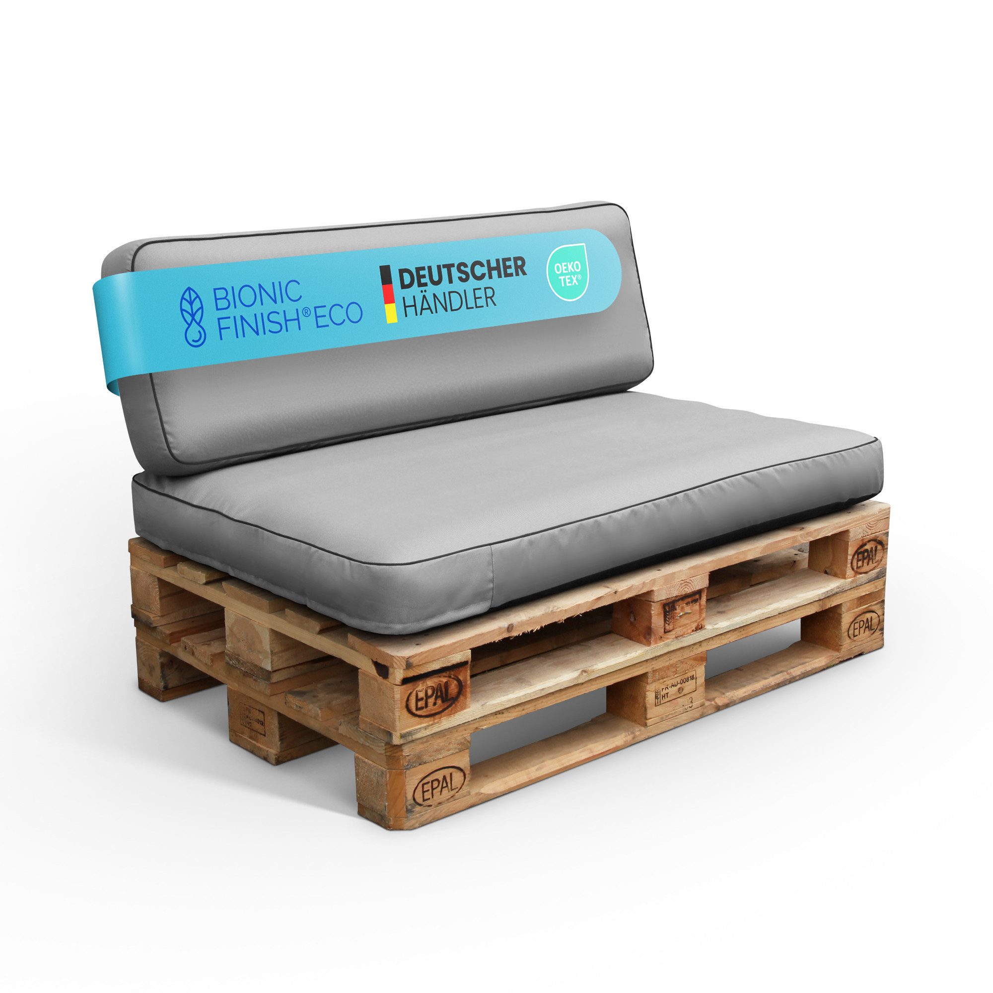 Arsvita Palettenkissen Set 2-teilig (Sitzkissen 120x80cm, Rückenkissen 120x40cm), luftgepolstert, wasserabweisend, kompakt verstaubar, Bezug waschbar
