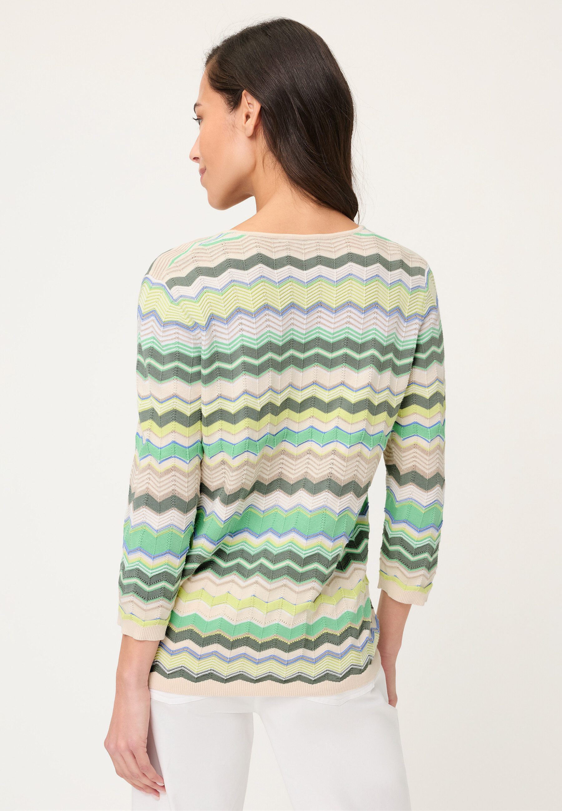 Olsen Strickpullover Pullover mit Zickzack-Dessin und 3/4-Ärmeln